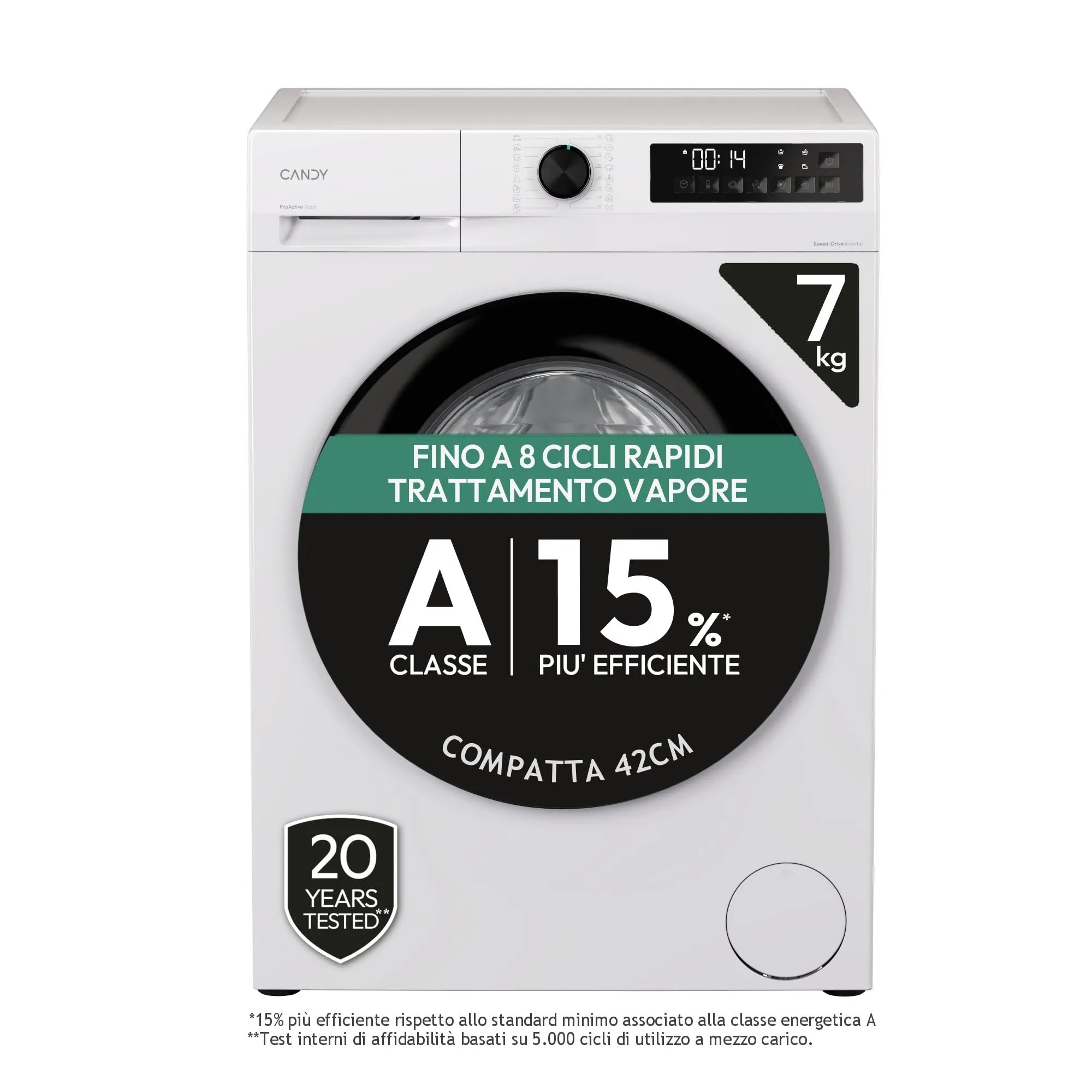 Candy ProWash 300 Lavatrice Slim 7 kg, 1200 giri, Classe A-15%, Bianca - immagine 1