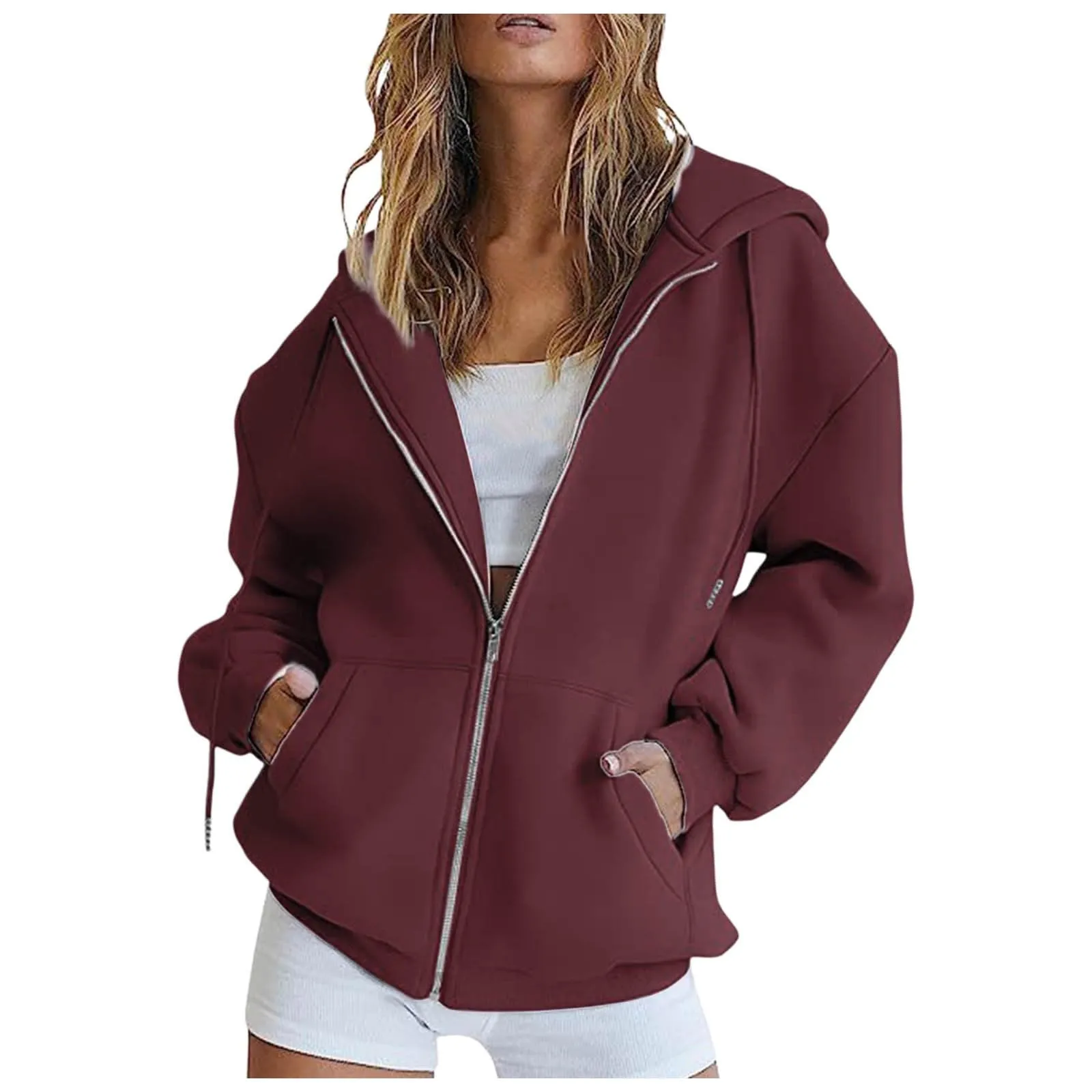 Generico Felpa Donna con Zip e Cappuccio Classic Sweatshirt - immagine 2