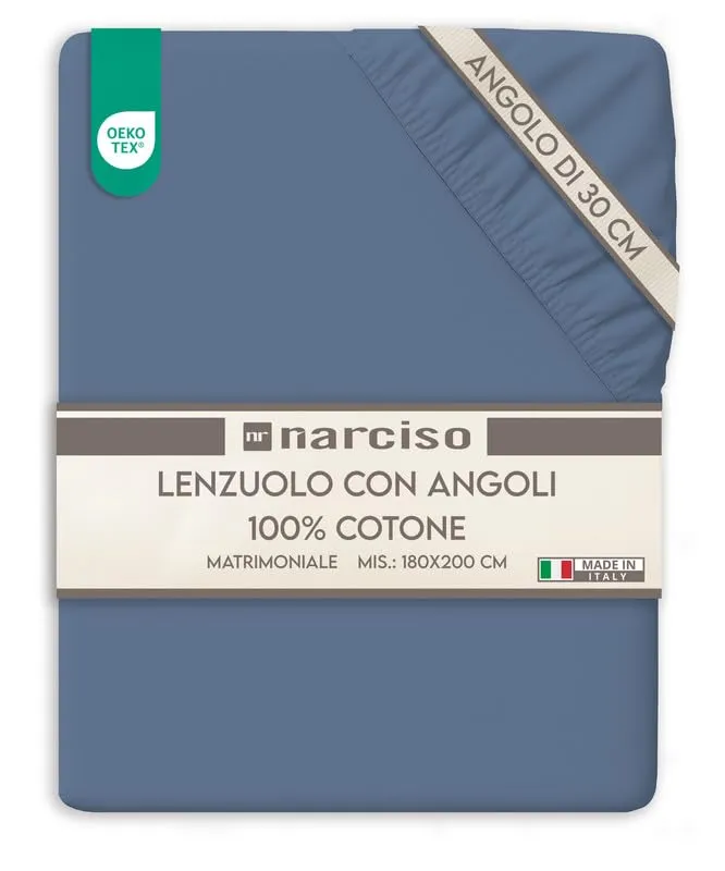 NARCISO Lenzuolo con Angoli Matrimoniale 100% Cotone 180x200x30 cm, Polvere - immagine 1