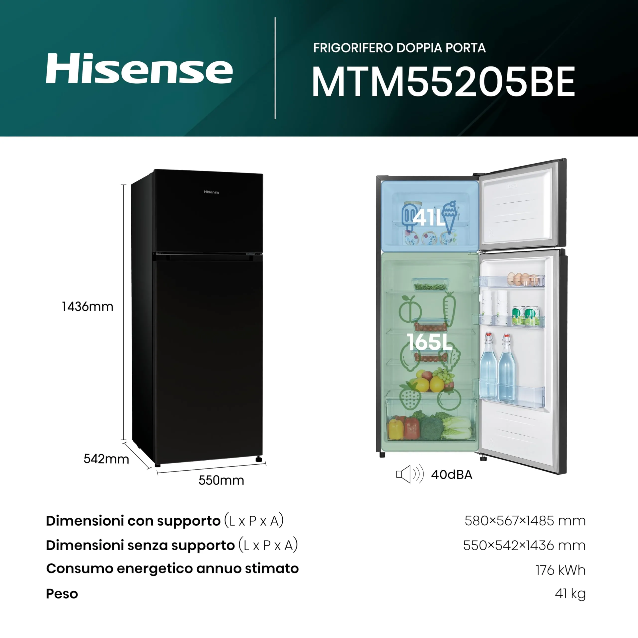 Hisense RT267D4ABE Frigorifero Doppia Porta, 206 L, Nero - immagine 2