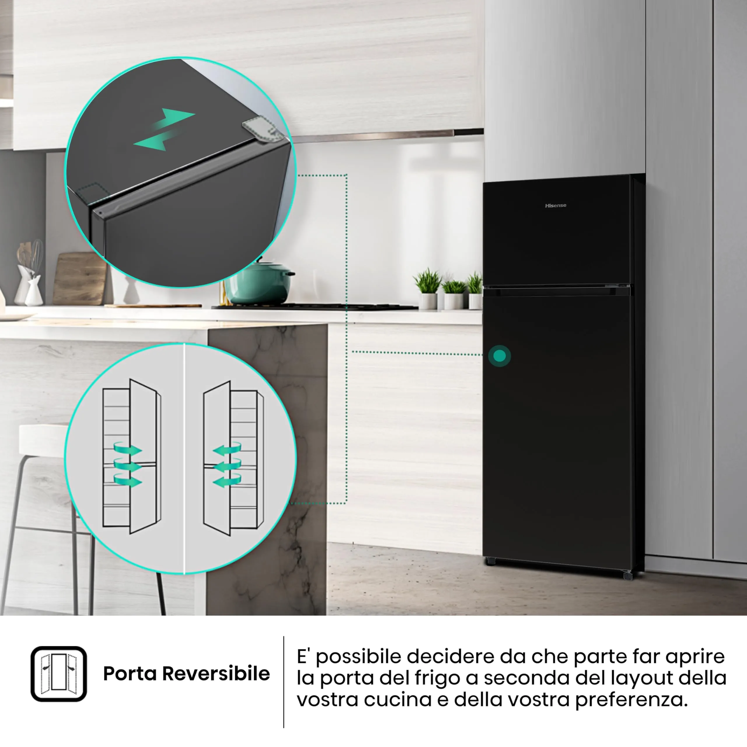 Hisense RT267D4ABE Frigorifero Doppia Porta, 206 L, Nero - immagine 4