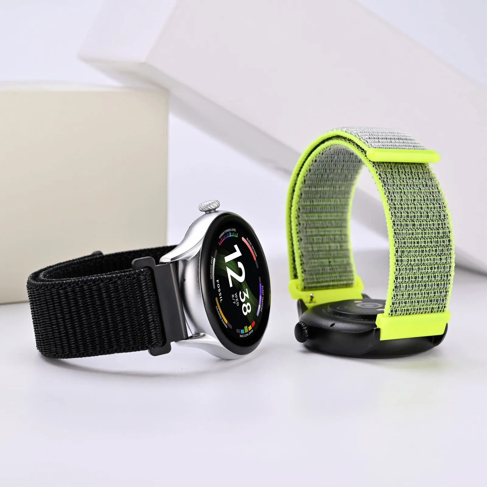 ANNEFIT Cinturino in Nylon 20mm, 2 Pezzi Regolabile Sport a Sgancio Rapido per Uomo e Donna (Nero e Giallo Lucido) - immagine 2