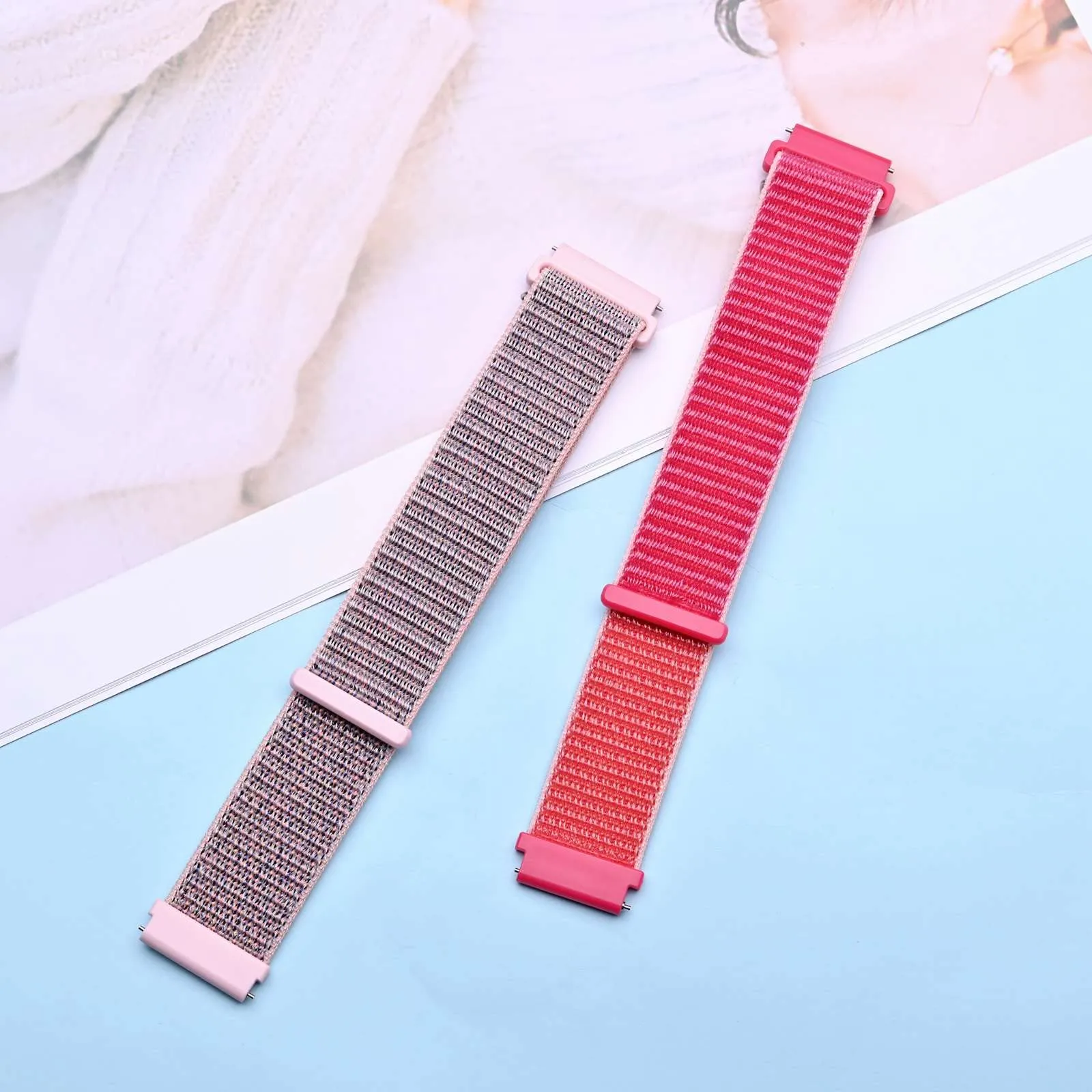ANNEFIT Cinturino in Nylon 20mm, 2 Pezzi Regolabile Sport a Sgancio Rapido per Uomo e Donna (Rosa e Rosso) - immagine 8