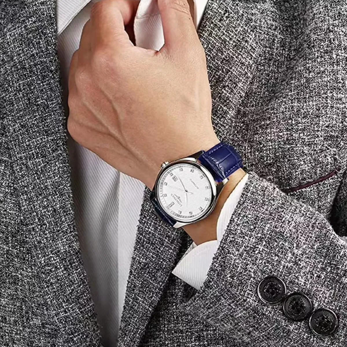AIYIRUO Cinturino in Pelle Coccodrillo 20mm Blu-argento - immagine 7