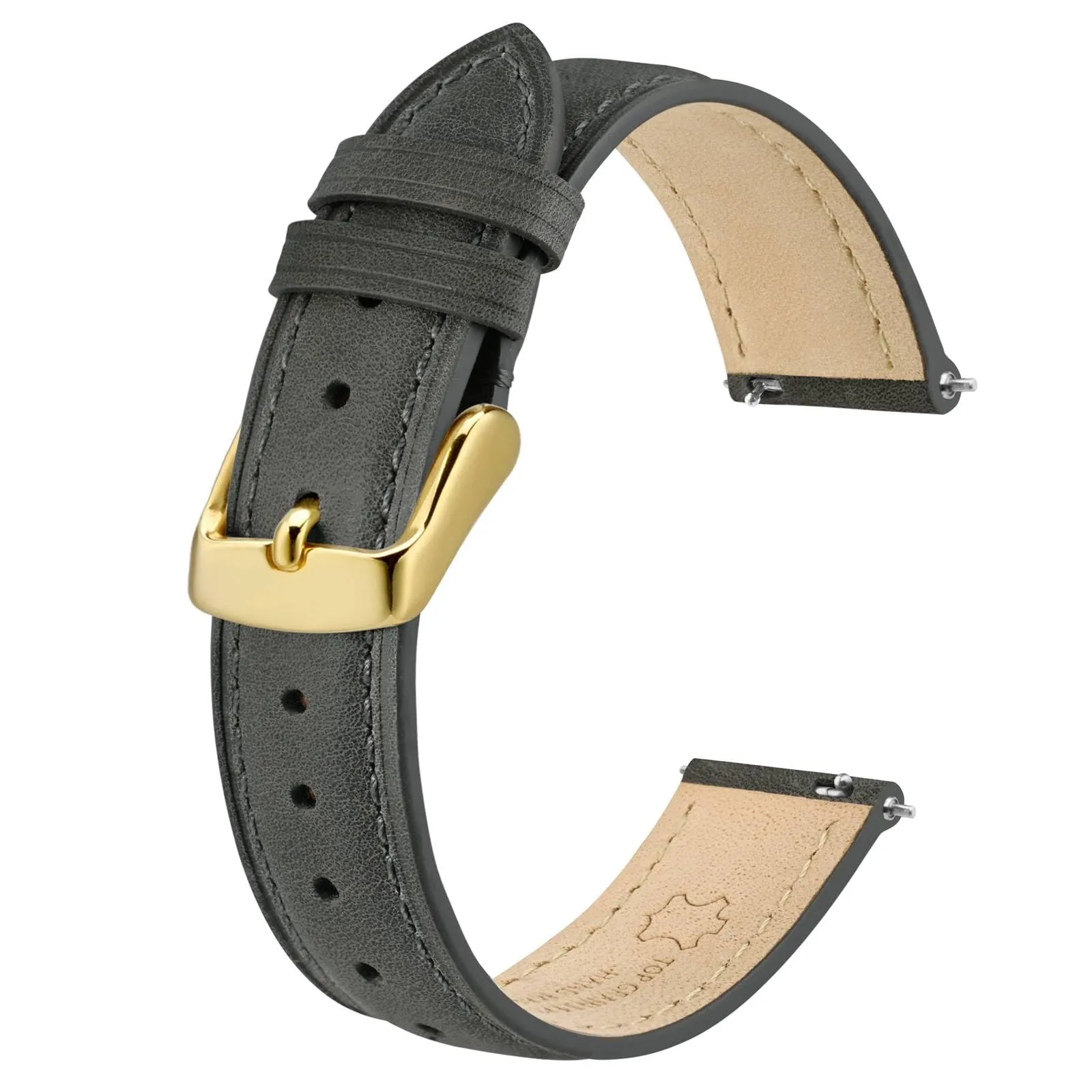 BISONSTRAP Cinturino in Pelle con Sgancio Rapido, 18mm, Grigio Scuro (Fibbia Oro) - immagine 1