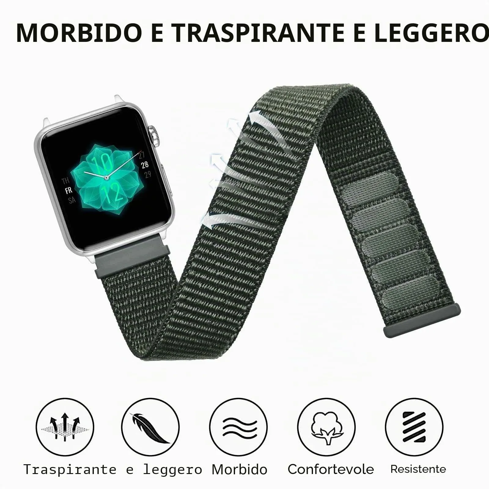 ANNEFIT Cinturino in Nylon 20mm, 2 Pezzi Regolabile a Sgancio Rapido (Nero e Verde Militare) - immagine 4
