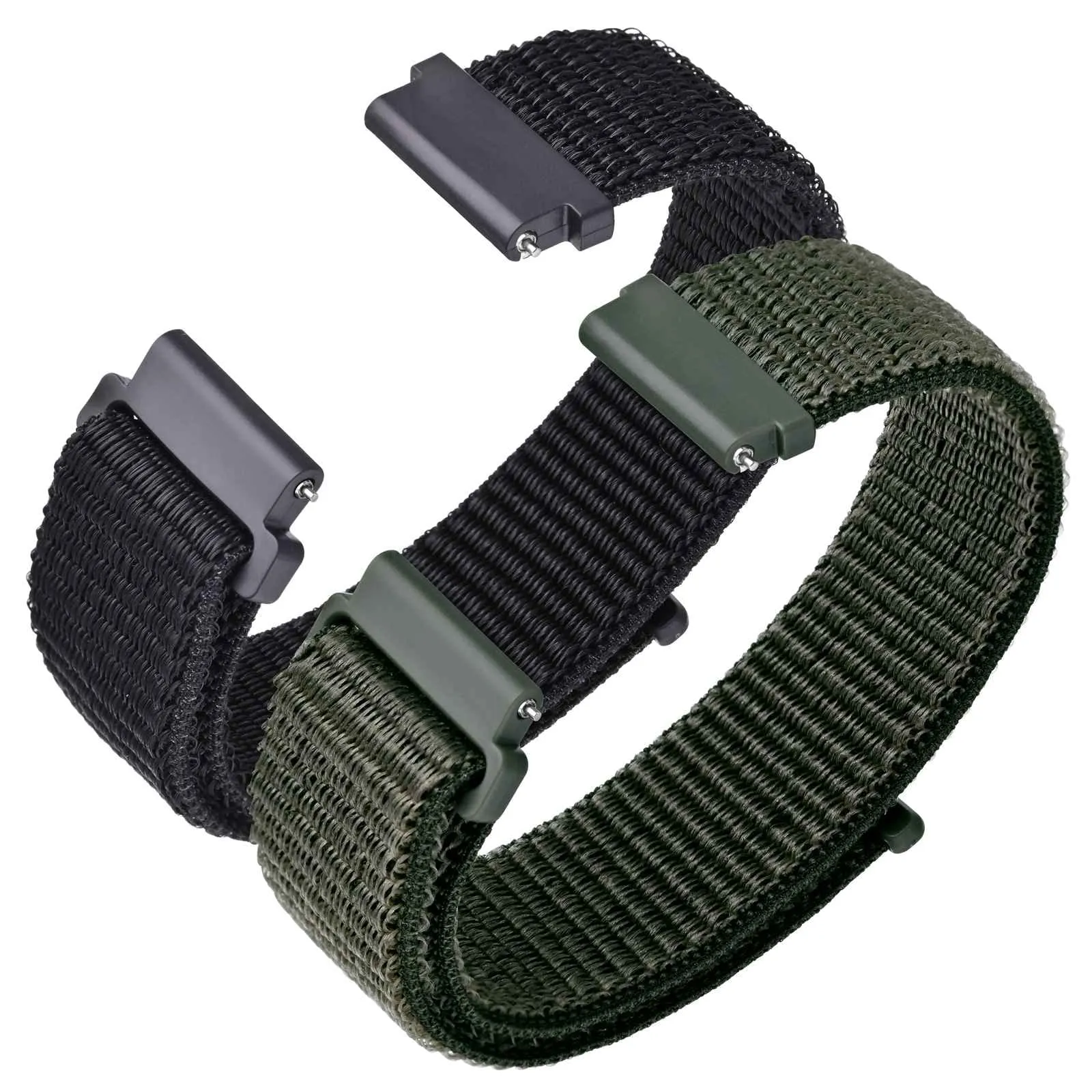 ANNEFIT Cinturino in Nylon 22mm, 2 Pezzi Regolabile Sport a Sgancio Rapido (Nero e Verde Militare) - immagine 1