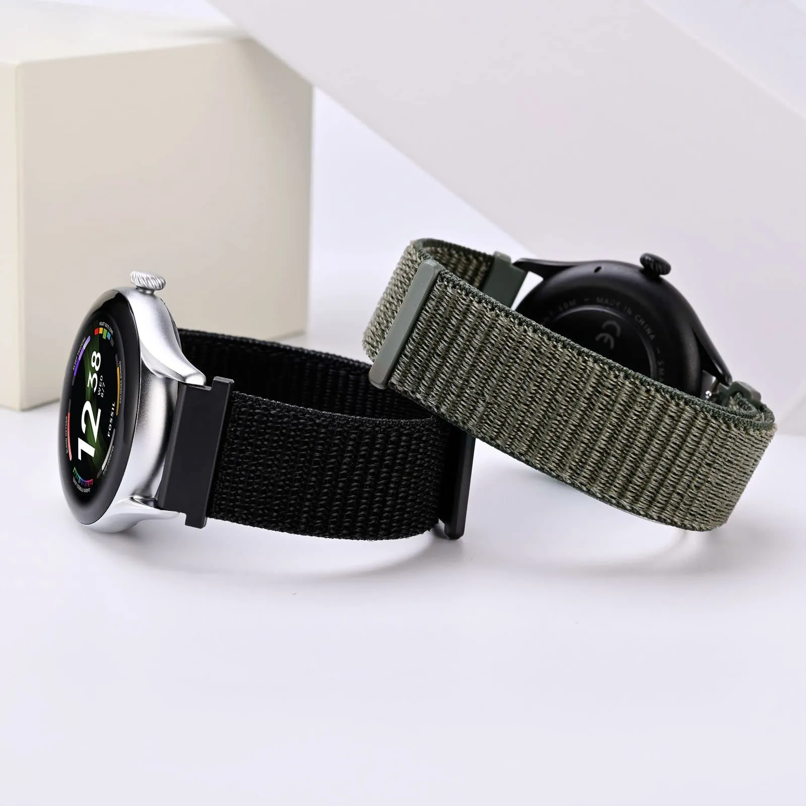 ANNEFIT Cinturino in Nylon 22mm, 2 Pezzi Regolabile Sport a Sgancio Rapido (Nero e Verde Militare) - immagine 2