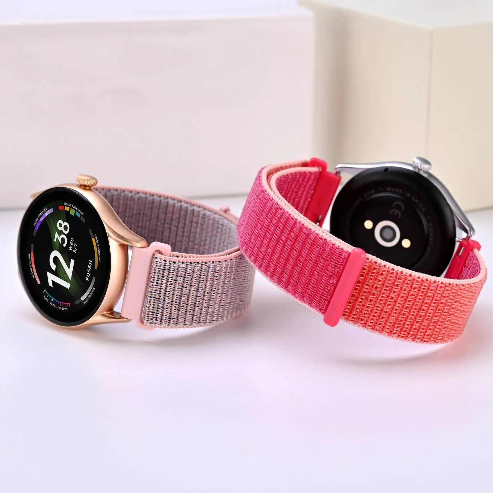 ANNEFIT Cinturino in Nylon 16mm, 2 Pezzi Regolabile Sport a Sgancio Rapido per Uomo e Donna (Rosa e Rosso) - immagine 2