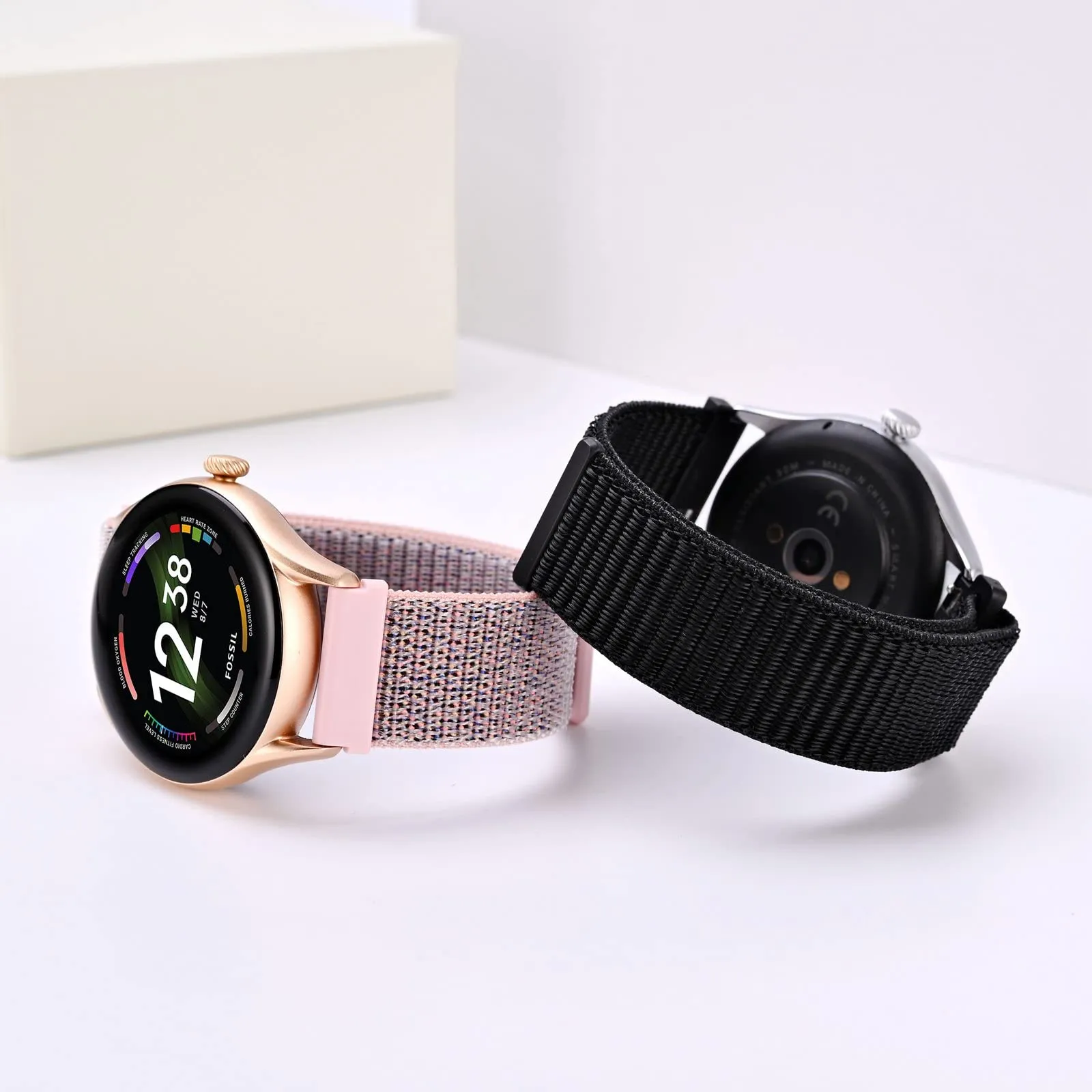 ANNEFIT Cinturino in Nylon 16mm, 2 Pezzi Regolabile Sport a Sgancio Rapido (Nero e Rosa) - immagine 2