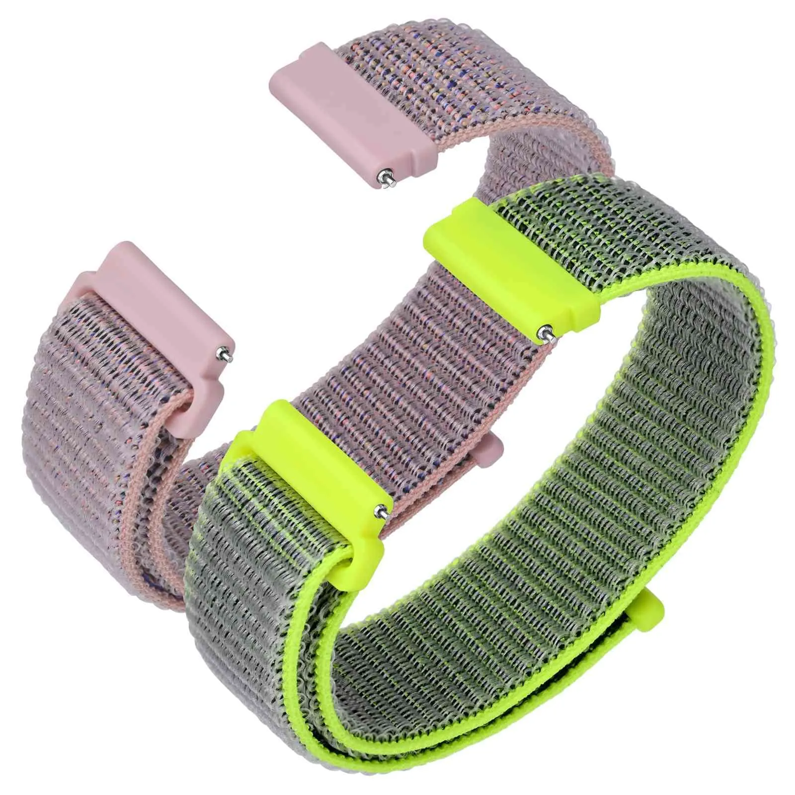 ANNEFIT Cinturino in Nylon 20mm, 2 Pezzi Regolabile Sport a Sgancio Rapido per Uomo e Donna (Rosa e Giallo Lucido) - immagine 1