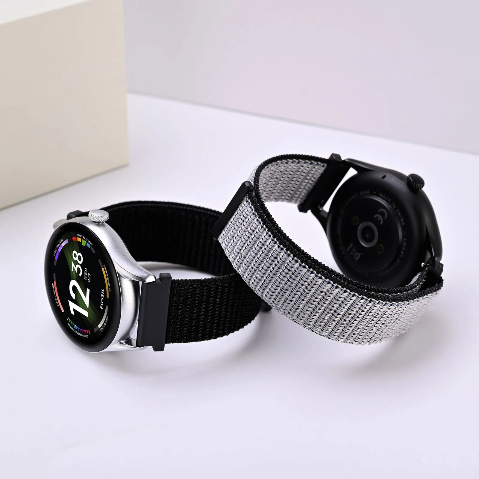ANNEFIT Cinturino in Nylon 18mm, 2 Pezzi Regolabile Sport a Sgancio Rapido (Nero e Grigio) - immagine 2