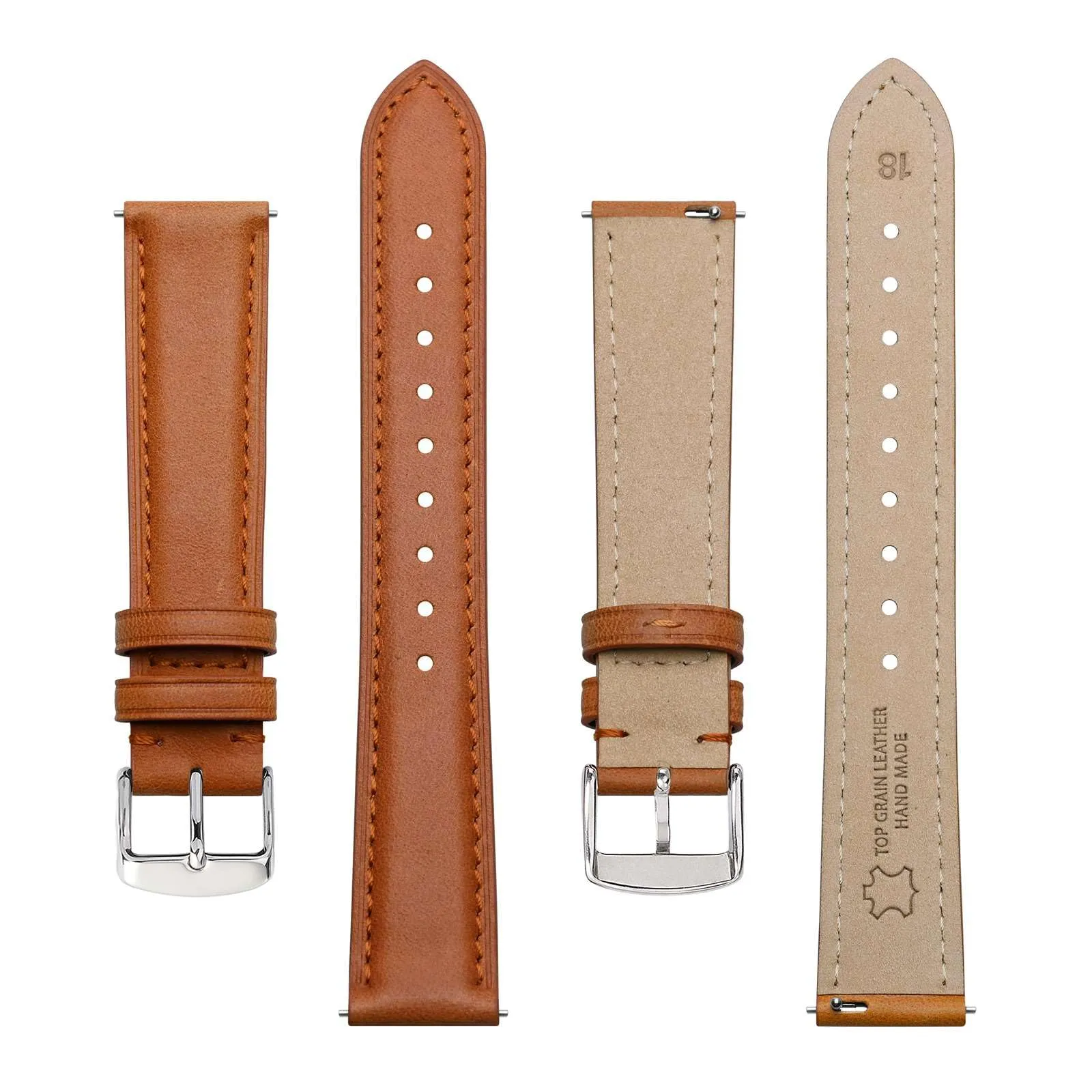 BISONSTRAP Cinturino in Pelle Sgancio Rapido, 18mm, Arancia (Fibbia Argento) - immagine 3