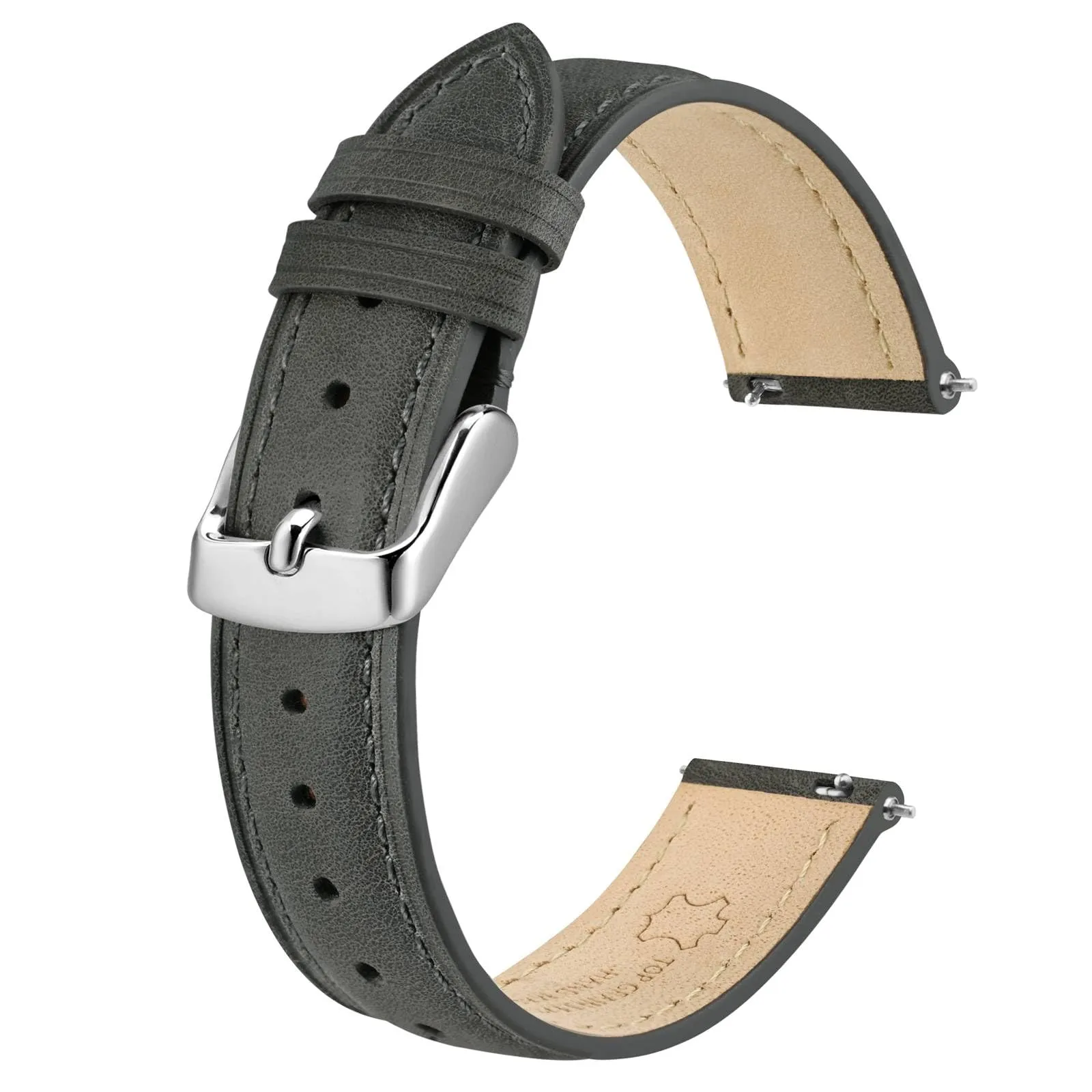 BISONSTRAP Cinturino in Pelle Sgancio Rapido 18mm Grigio Scuro Fibbia Argento - immagine 1