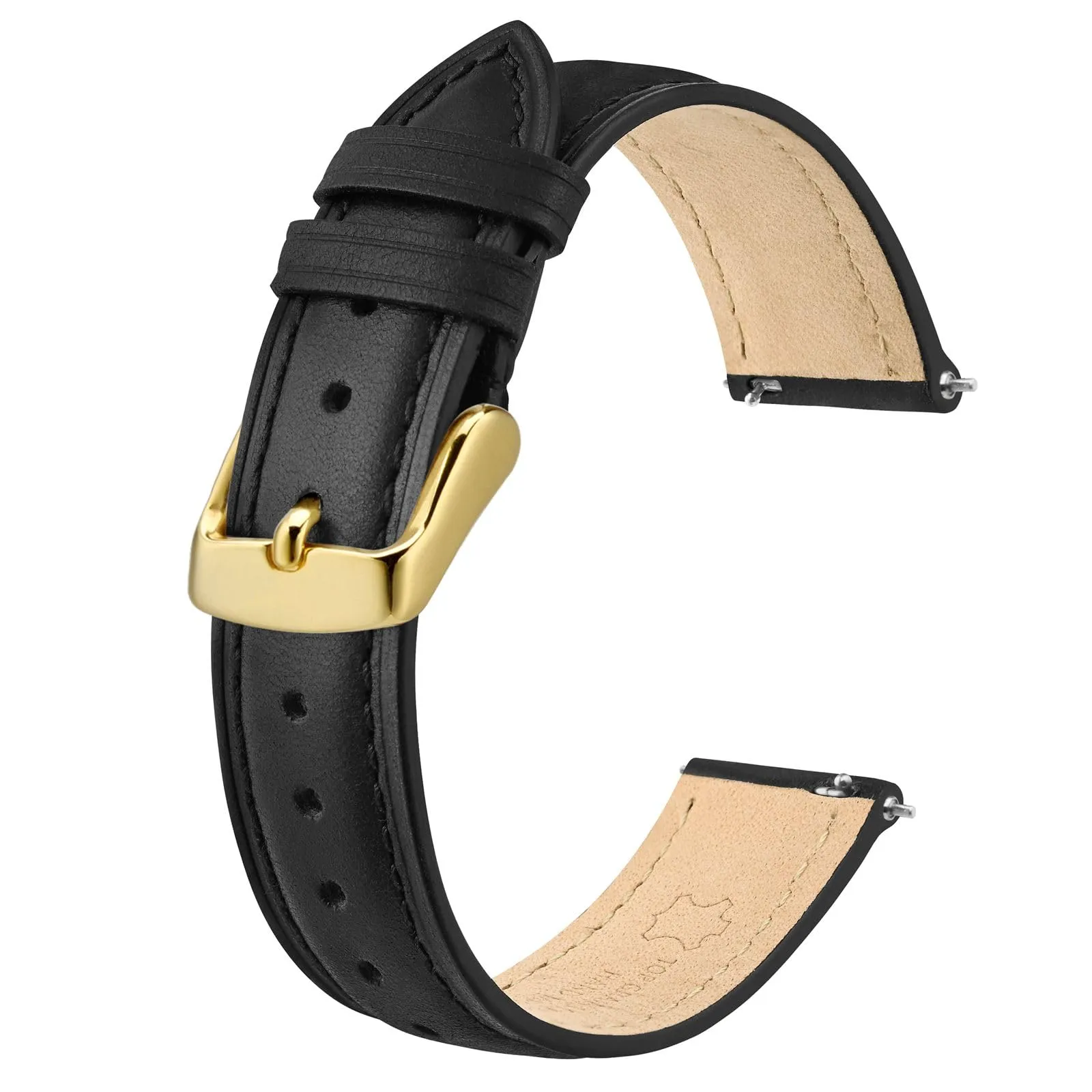 BISONSTRAP Cinturino in Pelle Sgancio Rapido 14mm, Nero Fibbia Oro - immagine 1