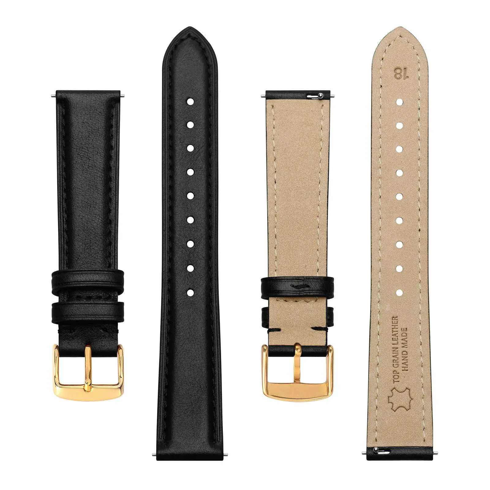 BISONSTRAP Cinturino in Pelle Sgancio Rapido 14mm, Nero Fibbia Oro - immagine 3