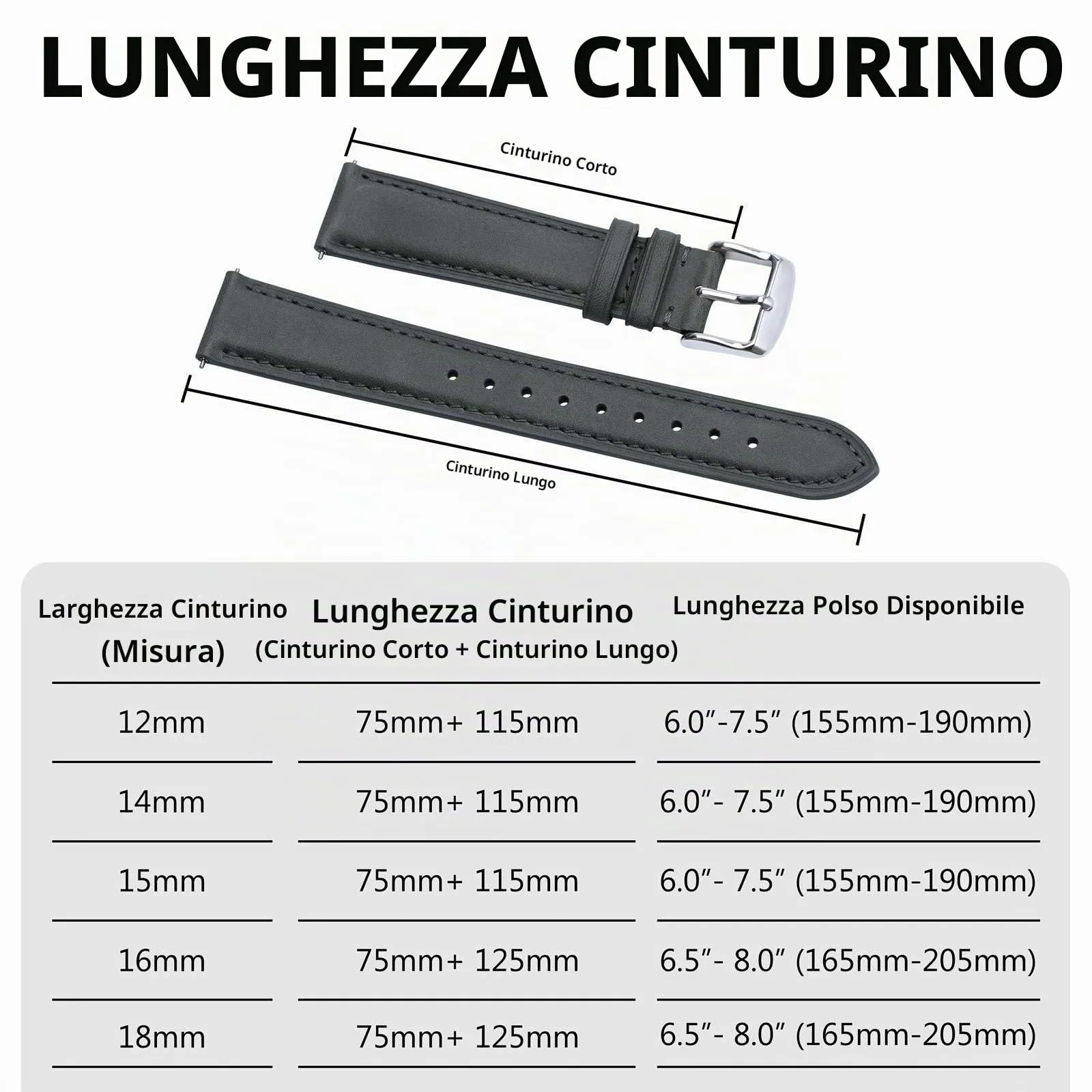 BISONSTRAP Cinturino in Pelle con Sgancio Rapido, 16mm, Grigio Scuro (Fibbia Argento) - immagine 8