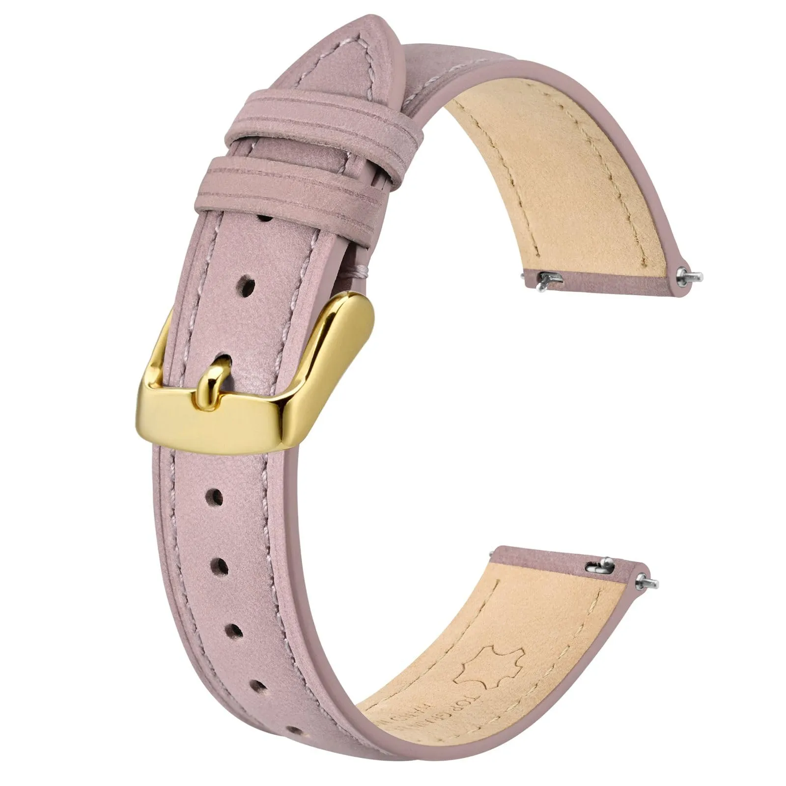 BISONSTRAP Cinturino in Pelle Sgancio Rapido 18mm, Rosa Chiaro (Fibbia Oro) - immagine 1
