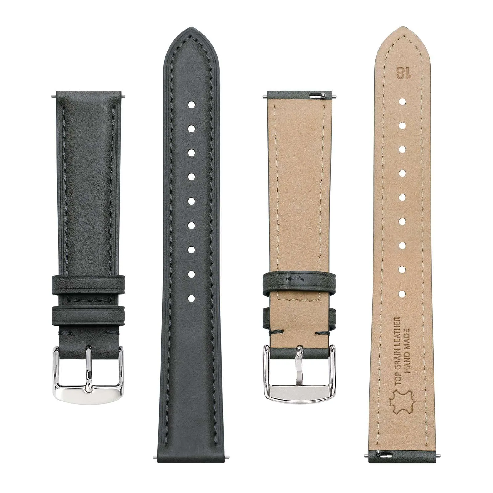 BISONSTRAP Cinturino in Pelle Sgancio Rapido, 14mm, Grigio Scuro (Fibbia Argento) - immagine 3