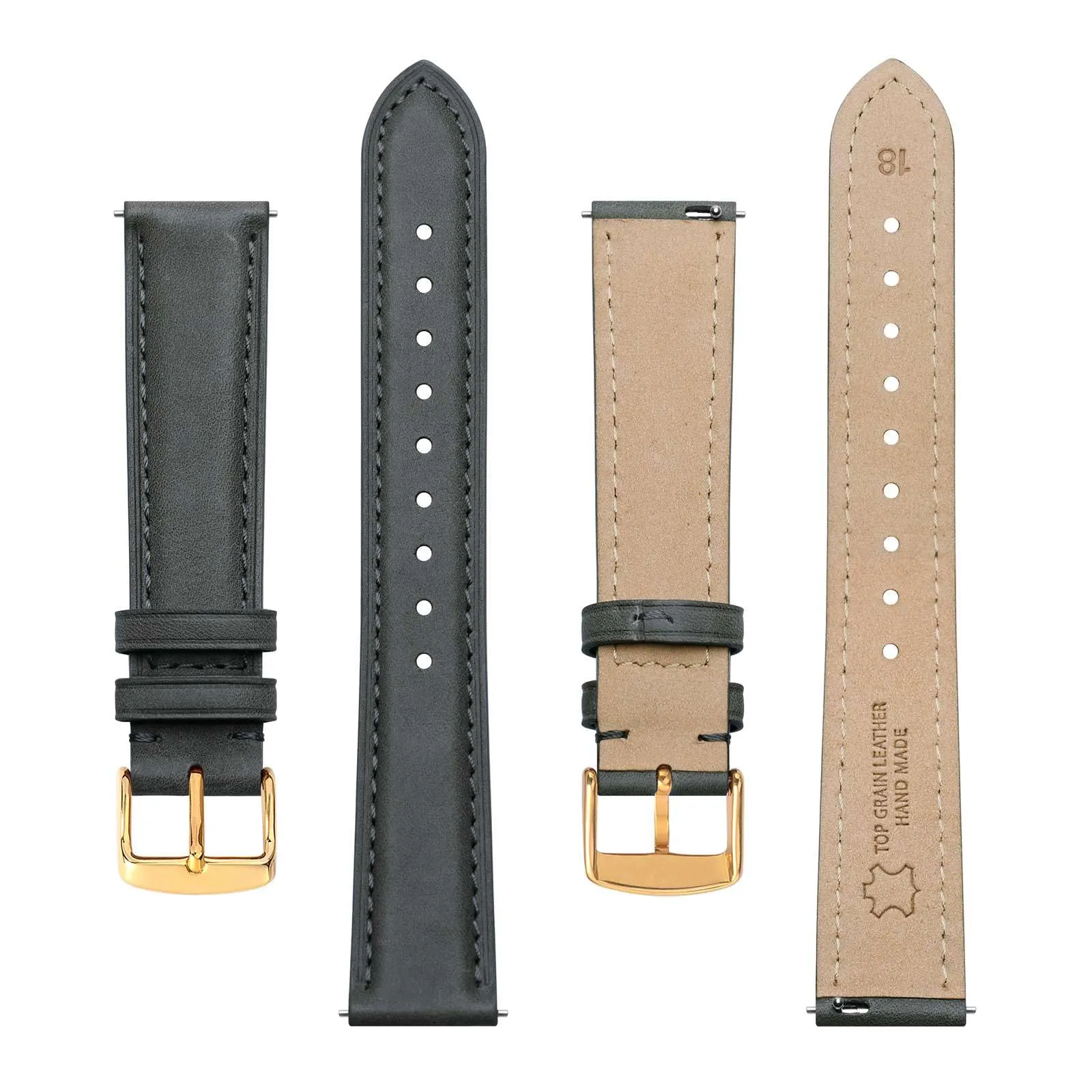 BISONSTRAP Cinturino in Pelle con Sgancio Rapido, 12mm, Grigio Scuro (Fibbia Oro) - immagine 3