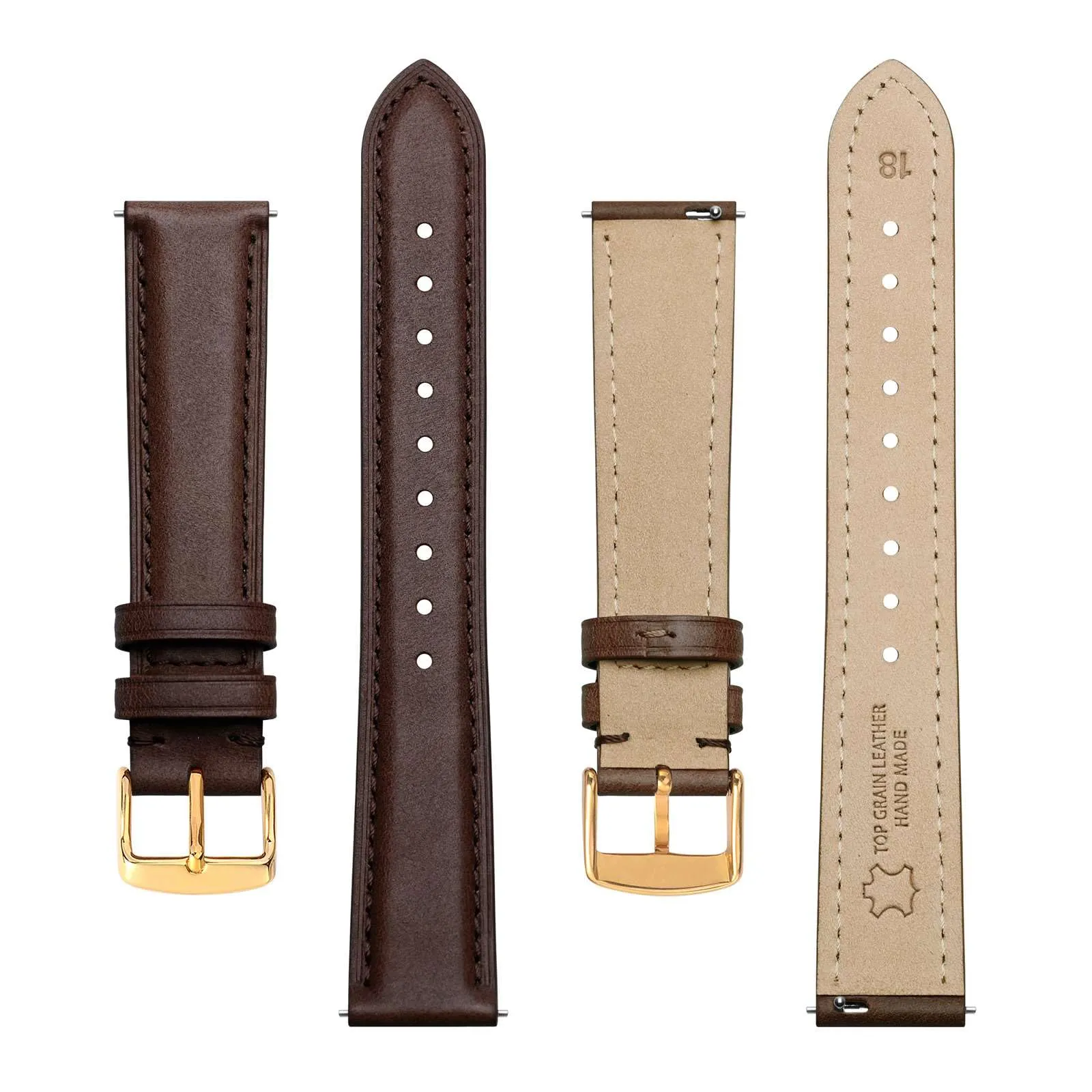 BISONSTRAP Cinturino in Pelle Sgancio Rapido, 18mm, Marrone Scuro (Fibbia Oro) - immagine 3
