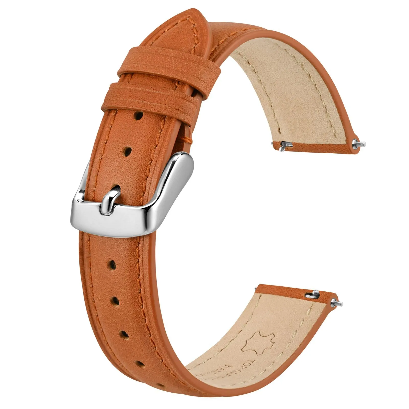 BISONSTRAP Cinturino in Pelle con Sgancio Rapido, 17mm, Arancia (Fibbia Argento) - immagine 1