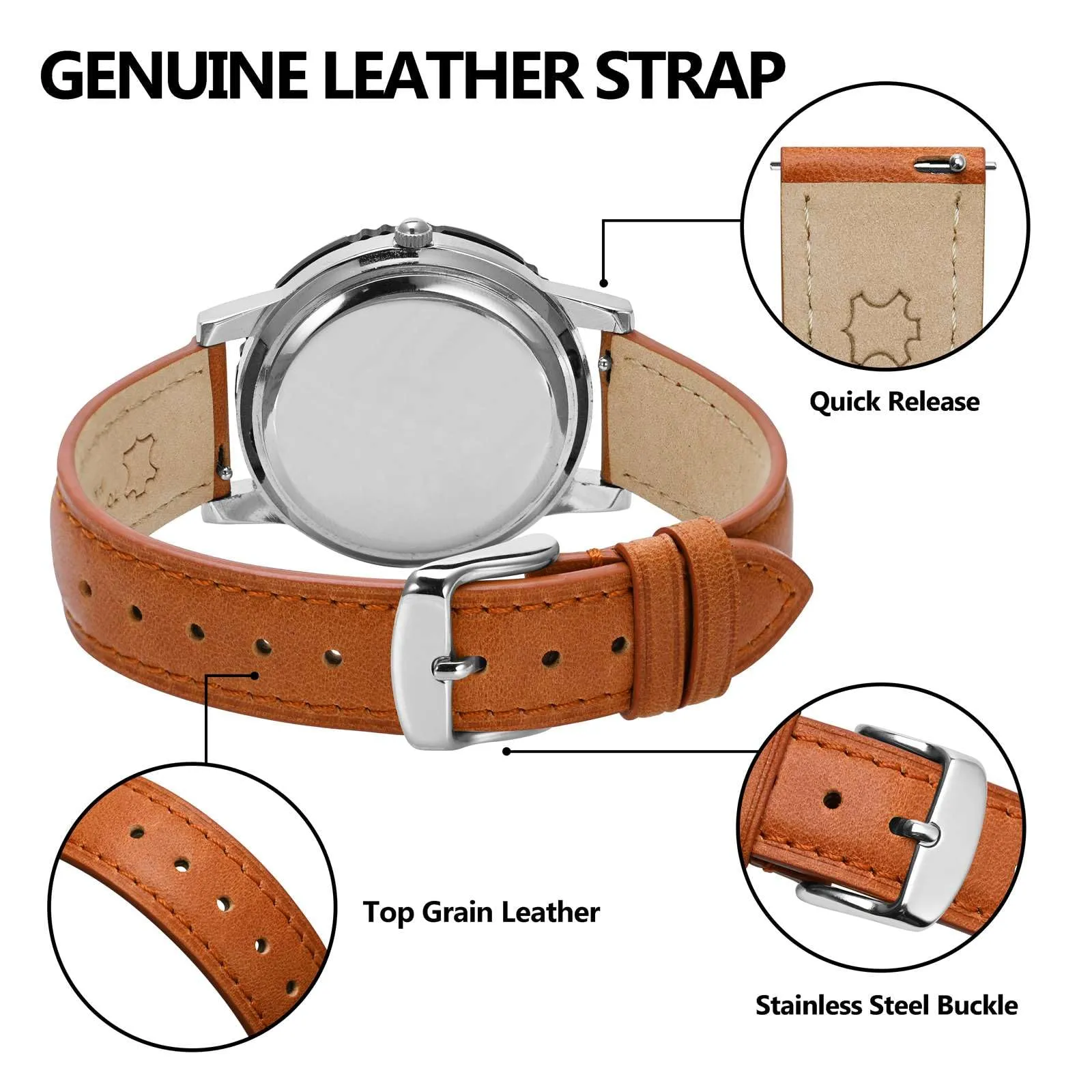 BISONSTRAP Cinturino in Pelle con Sgancio Rapido, 17mm, Arancia (Fibbia Argento) - immagine 4