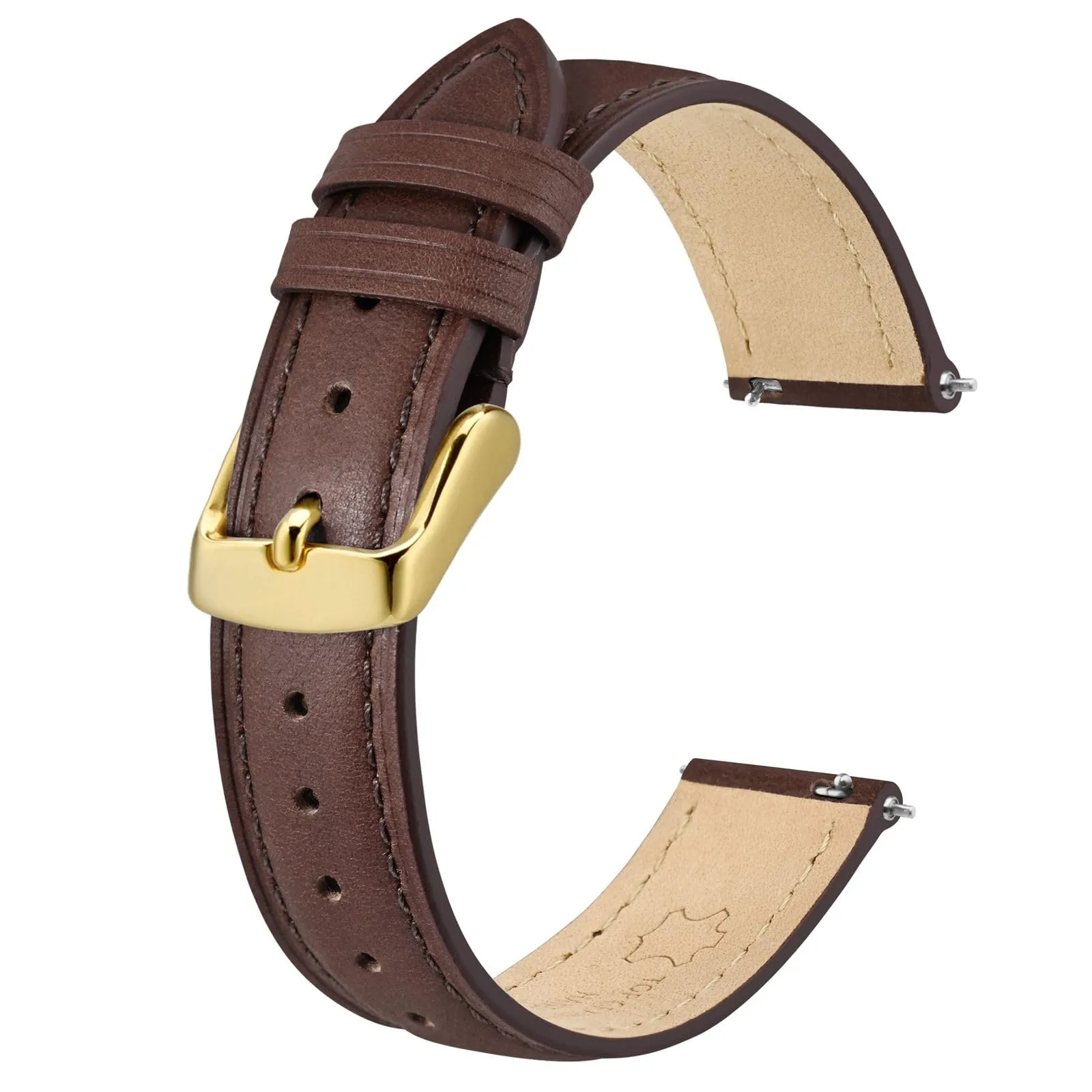 BISONSTRAP Cinturino in Pelle Sgancio Rapido, 20mm, Marrone Scuro (Fibbia Oro) - immagine 1