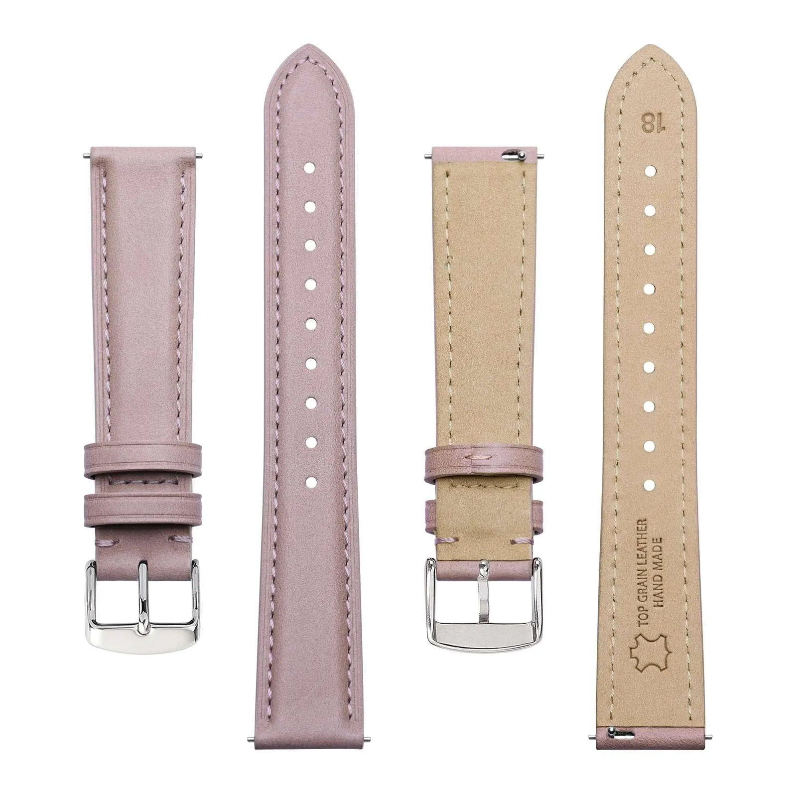 BISONSTRAP Cinturino in Pelle Sgancio Rapido 17mm, Rosa Chiaro (Fibbia Argento) - immagine 3