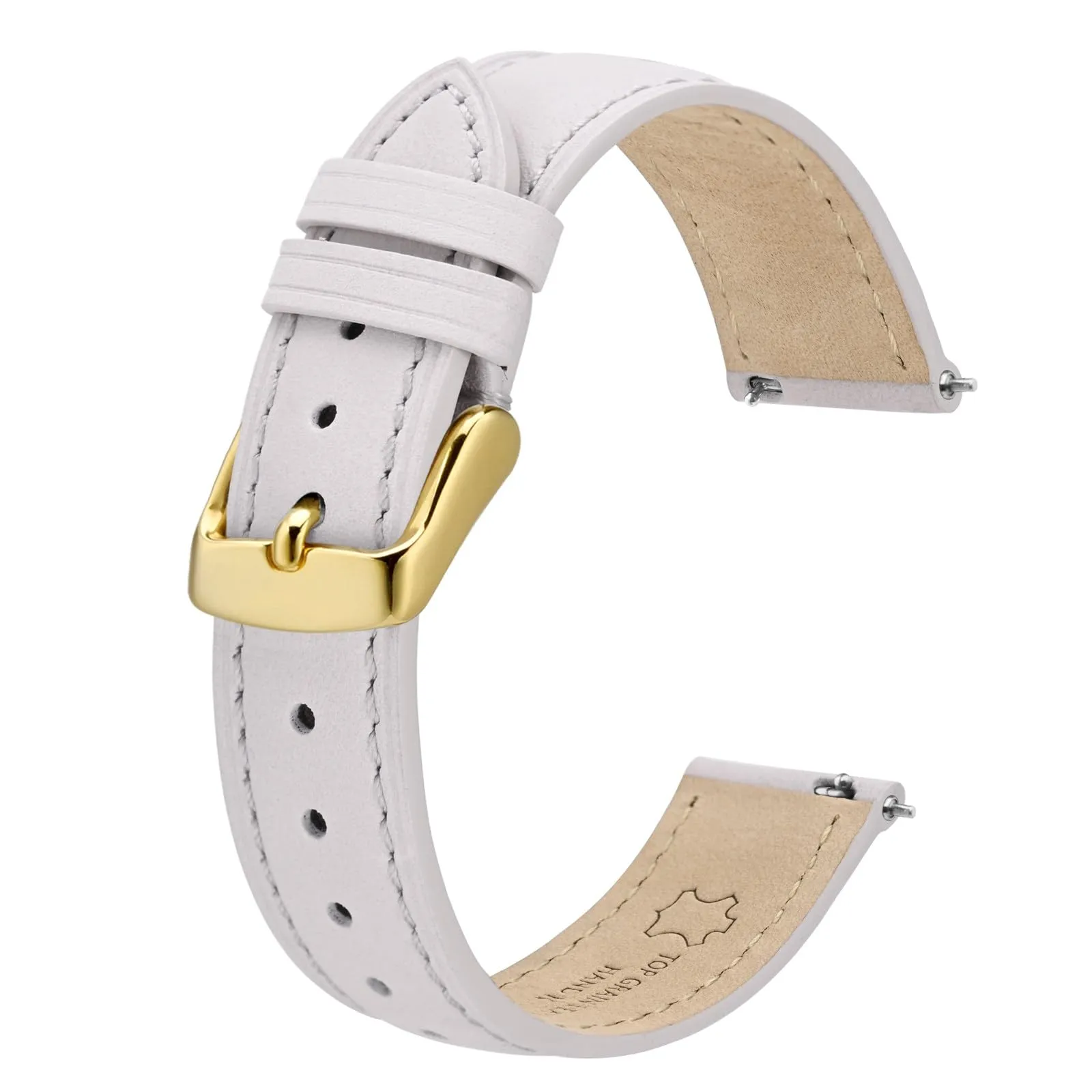 BISONSTRAP Cinturino in Pelle con Sgancio Rapido, 17mm, Bianco (Fibbia Oro) - immagine 1