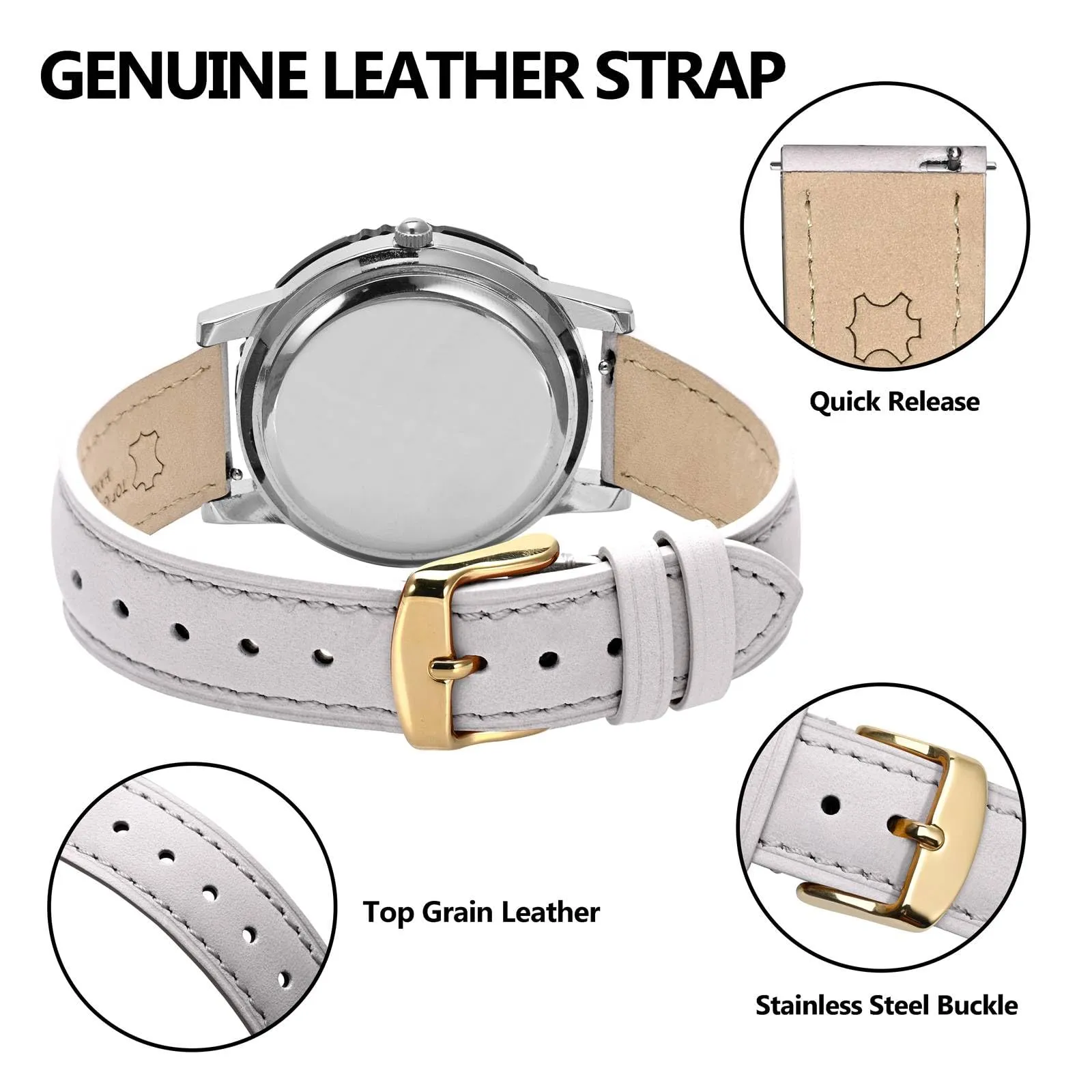 BISONSTRAP Cinturino in Pelle con Sgancio Rapido, 17mm, Bianco (Fibbia Oro) - immagine 4