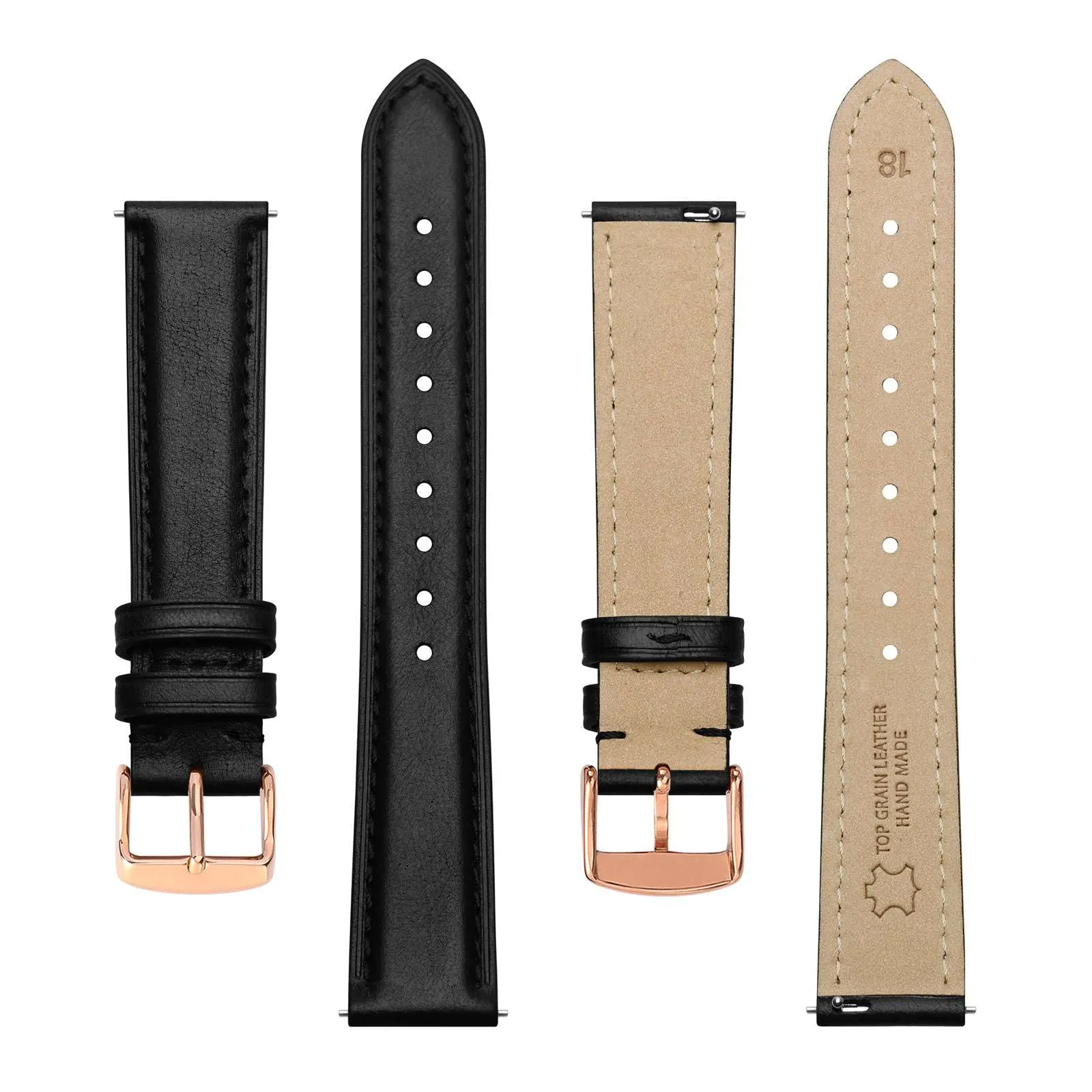 BISONSTRAP Cinturino per Orologi in Pelle, Sgancio Rapido, 20mm, Nero (Fibbia Oro Rosa) - immagine 3