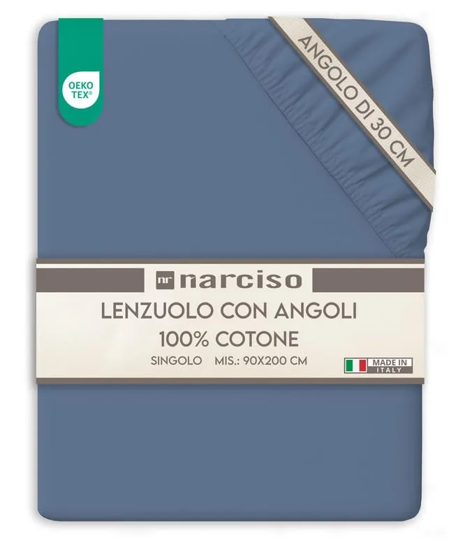 NARCISO Lenzuolo con Angoli Singolo 100% Cotone 90x200+30 cm, Polvere - immagine 1