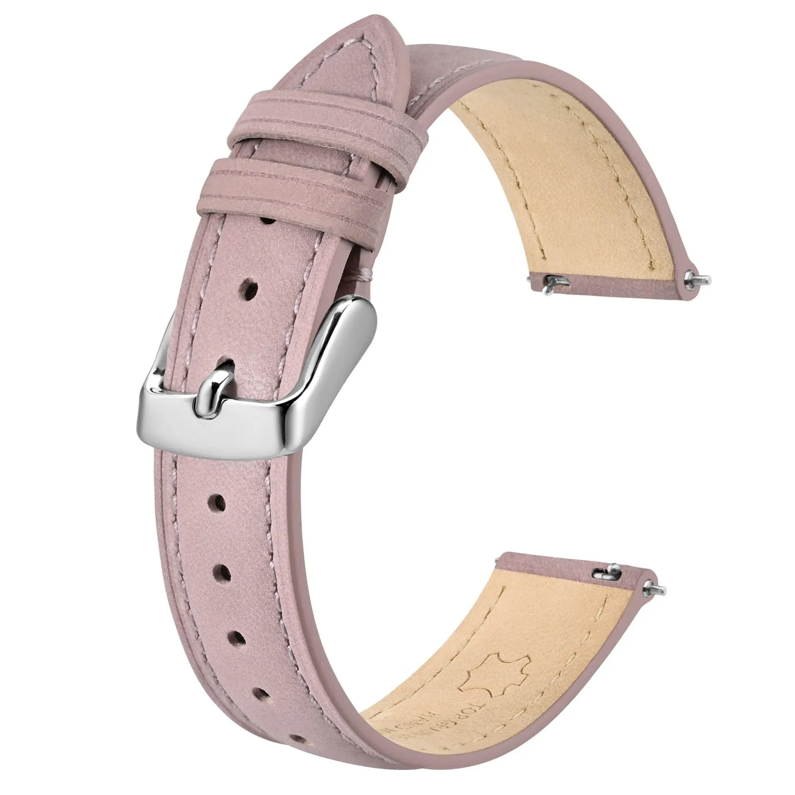 BISONSTRAP Cinturino in Pelle Sgancio Rapido 16mm, Rosa Chiaro (Fibbia Argento) - immagine 1