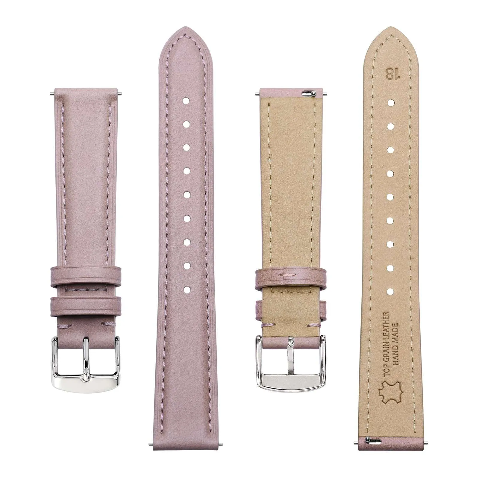 BISONSTRAP Cinturino in Pelle Sgancio Rapido 16mm, Rosa Chiaro (Fibbia Argento) - immagine 3