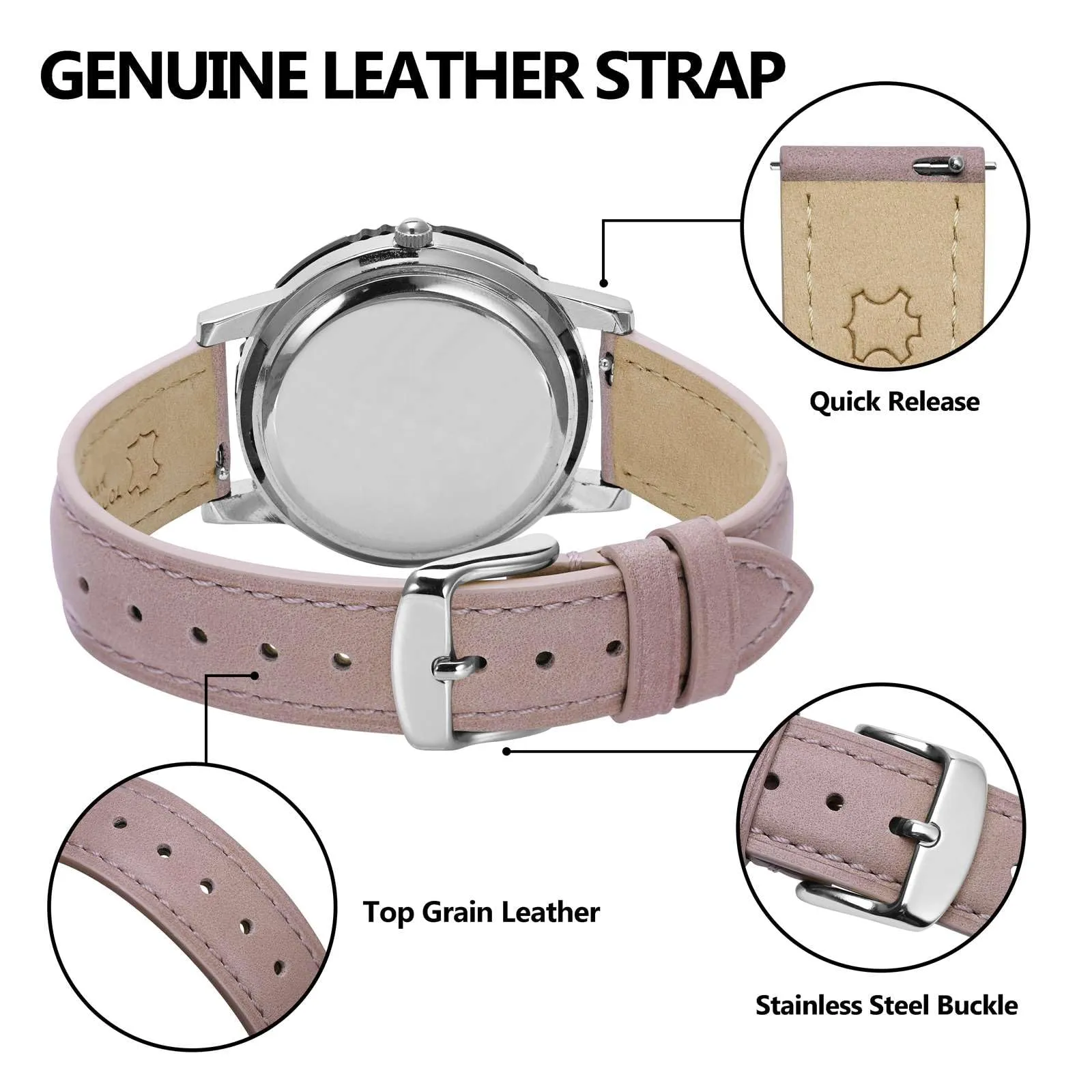 BISONSTRAP Cinturino in Pelle Sgancio Rapido 16mm, Rosa Chiaro (Fibbia Argento) - immagine 4