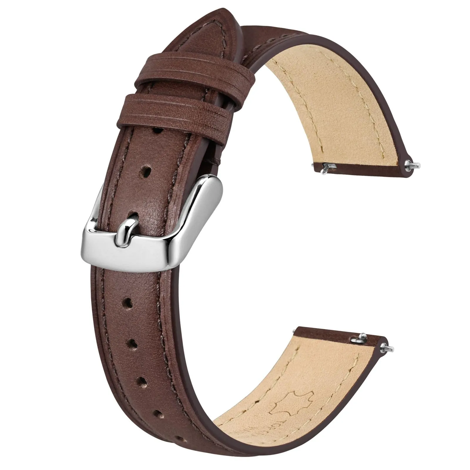 BISONSTRAP Cinturino in Pelle con Sgancio Rapido, 16mm, Marrone Scuro (Fibbia Argento) - immagine 1