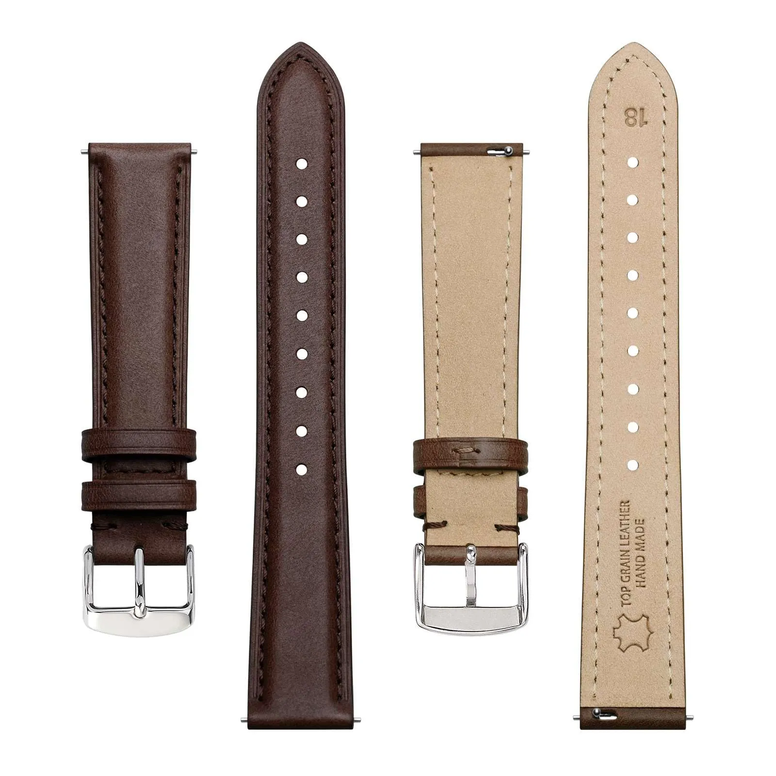 BISONSTRAP Cinturino in Pelle con Sgancio Rapido, 14mm, Marrone Scuro (Fibbia Argento) - immagine 3