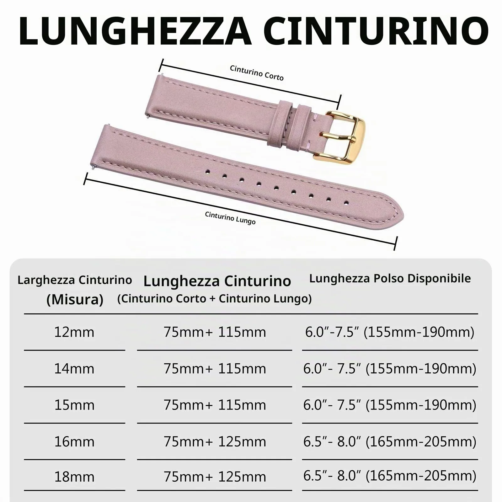 BISONSTRAP Cinturino in Pelle Sgancio Rapido 12mm, Rosa Chiaro (Fibbia Oro) - immagine 8