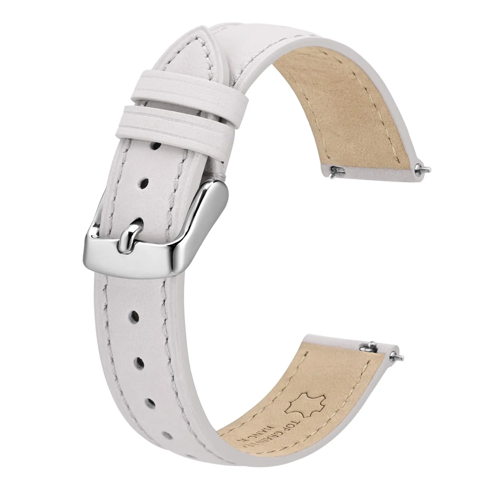 BISONSTRAP Cinturino in Pelle con Sgancio Rapido, 16mm, Bianco (Fibbia Argento) - immagine 1