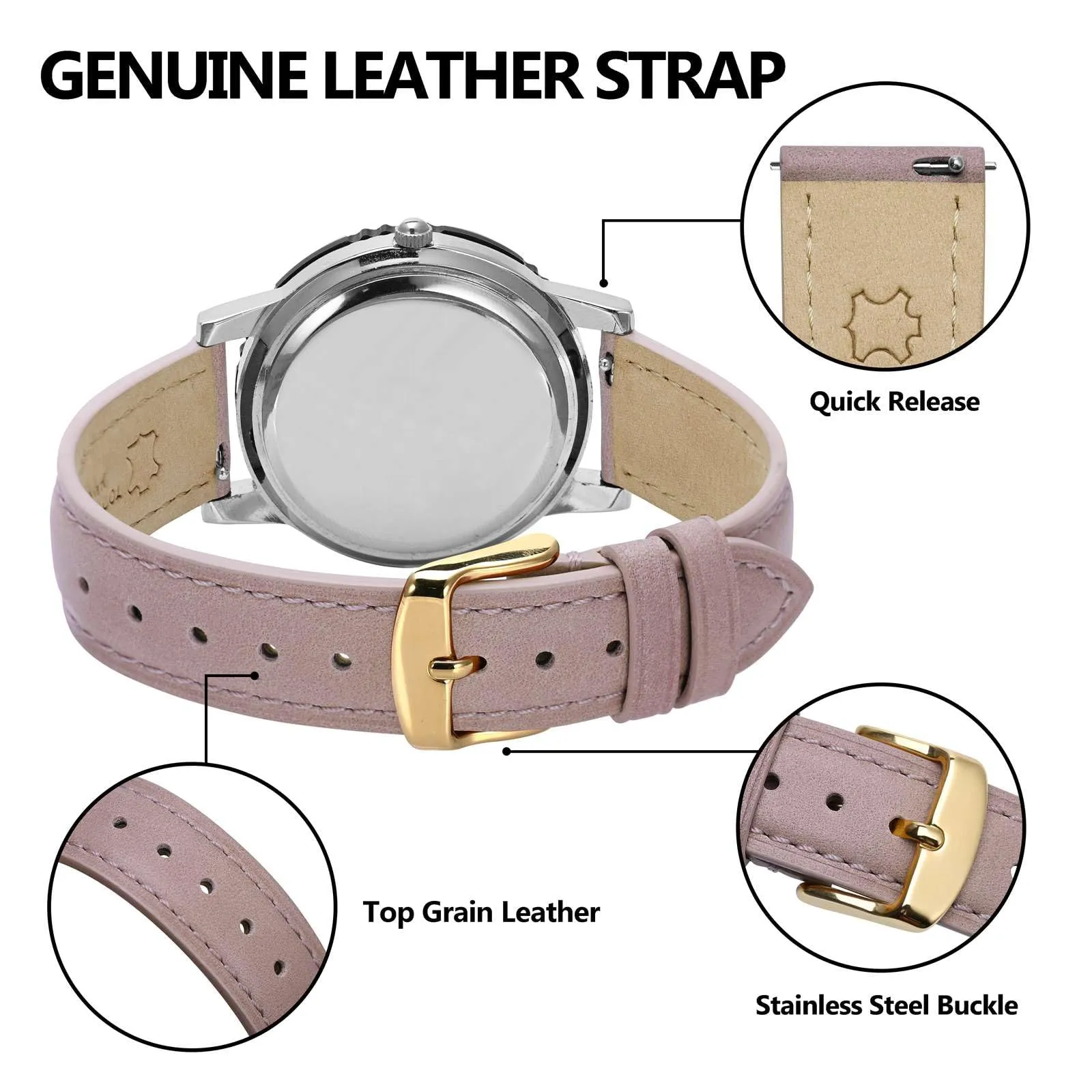 BISONSTRAP Cinturino in Pelle con Sgancio Rapido, 20mm, Rosa Chiaro (Fibbia Oro) - immagine 4