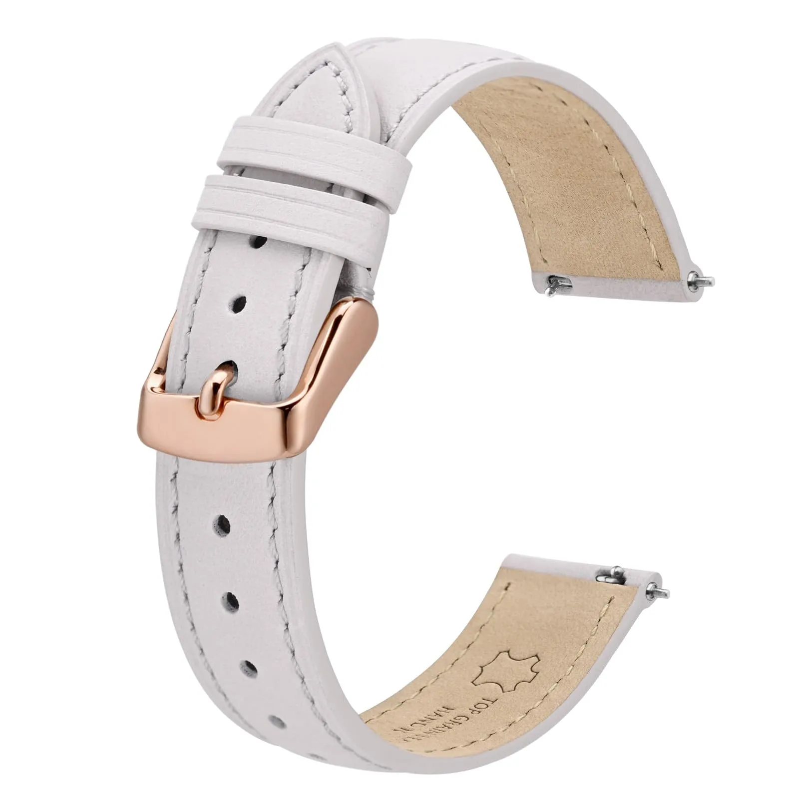 BISONSTRAP Cinturino in Pelle con Sgancio Rapido, 12mm, Bianco (Fibbia Oro Rosa) - immagine 1