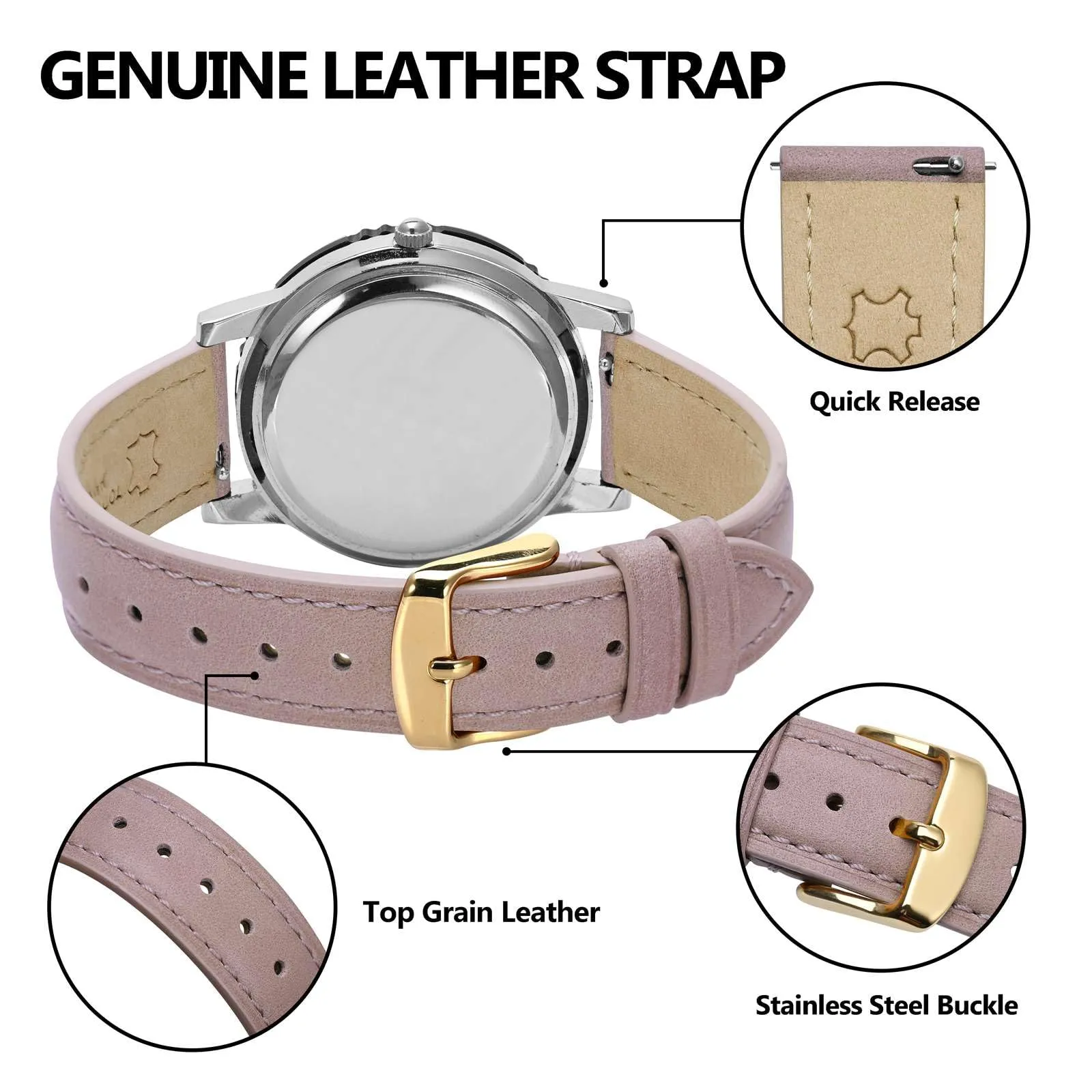 BISONSTRAP Cinturino in Pelle Sgancio Rapido 17mm, Rosa Chiaro (Fibbia Oro) - immagine 4