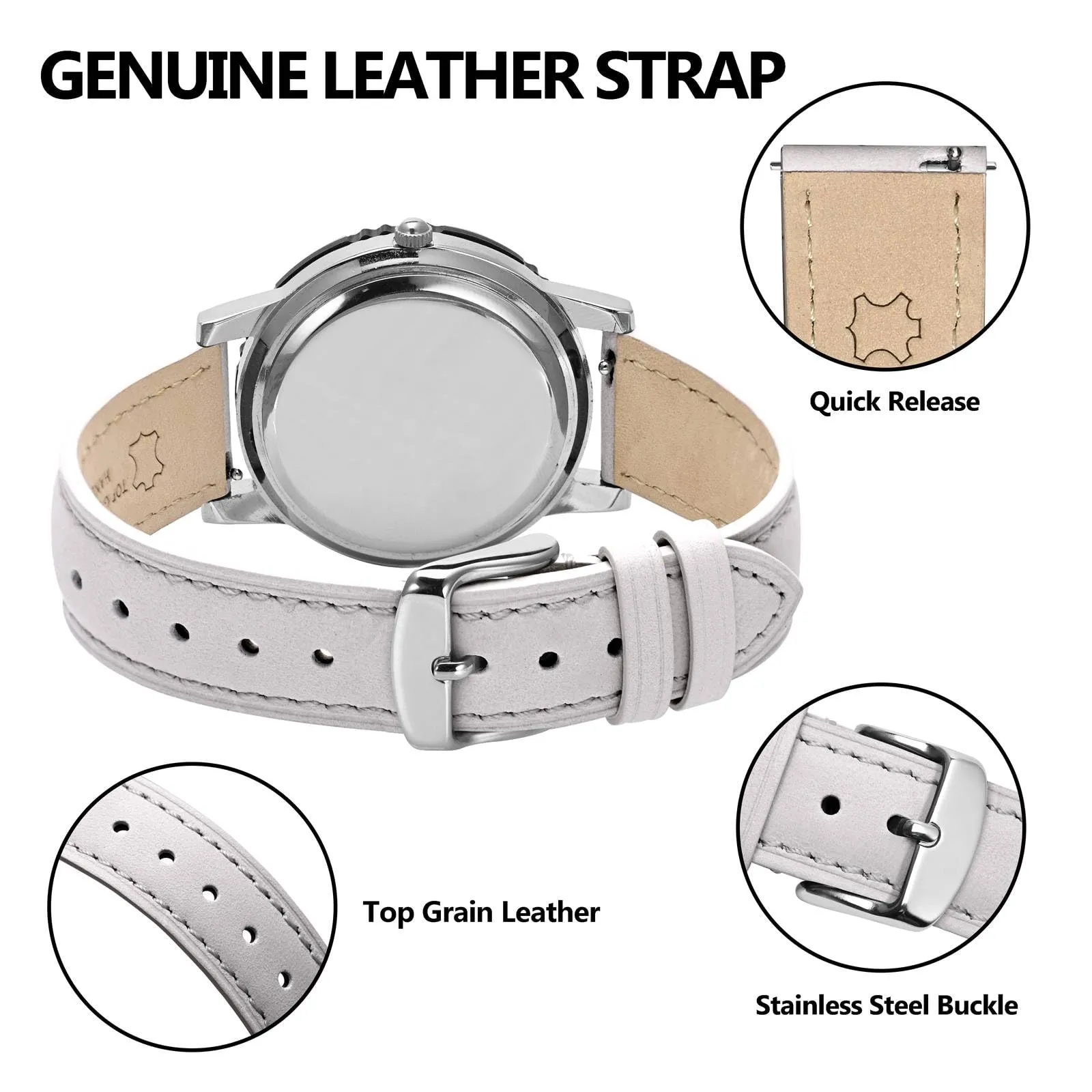 BISONSTRAP Cinturino in Pelle con Sgancio Rapido, 15mm, Bianco (Fibbia Argento) - immagine 4