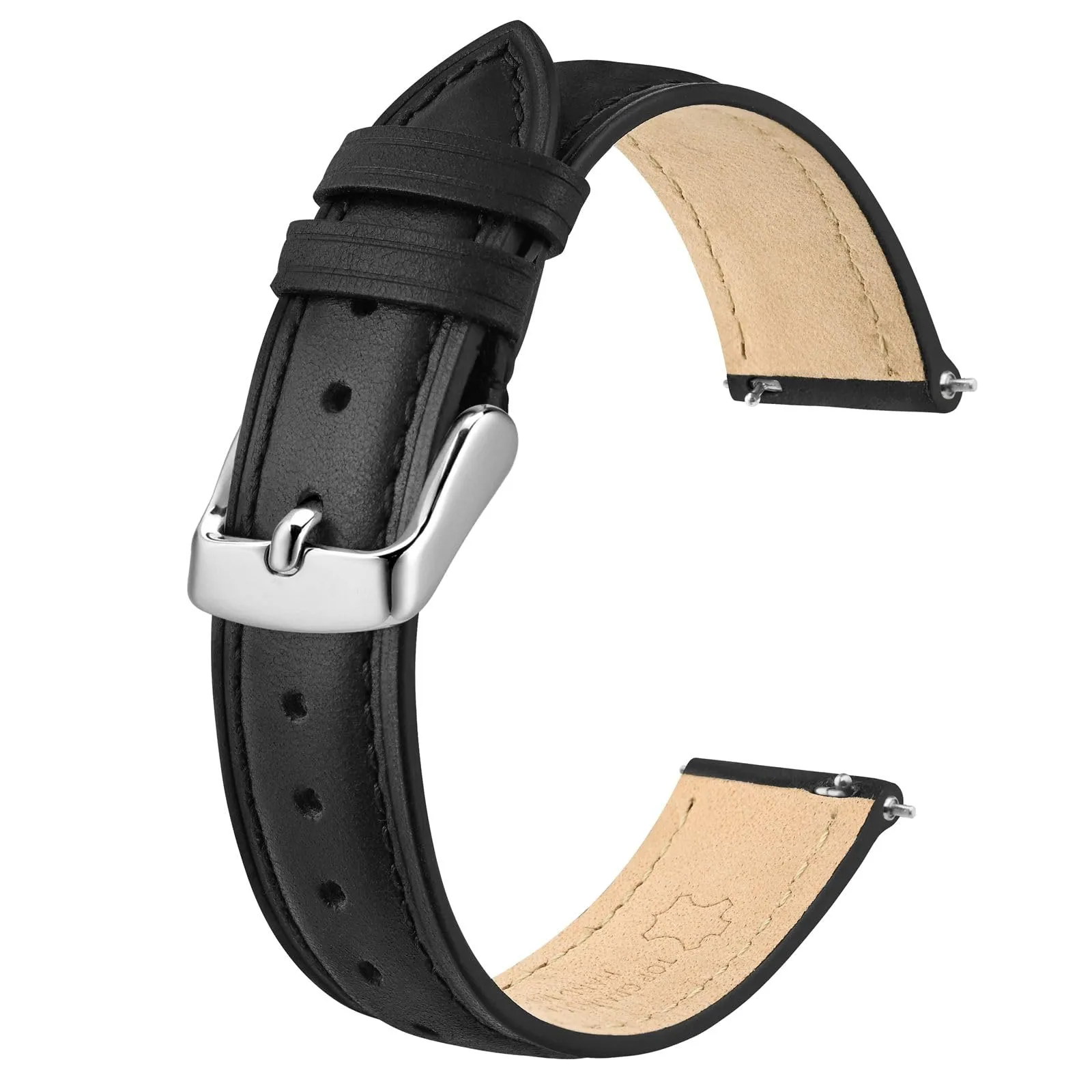 BISONSTRAP Cinturino per Orologi in Pelle, Sgancio Rapido, 17mm, Nero (Fibbia Argento) - immagine 1