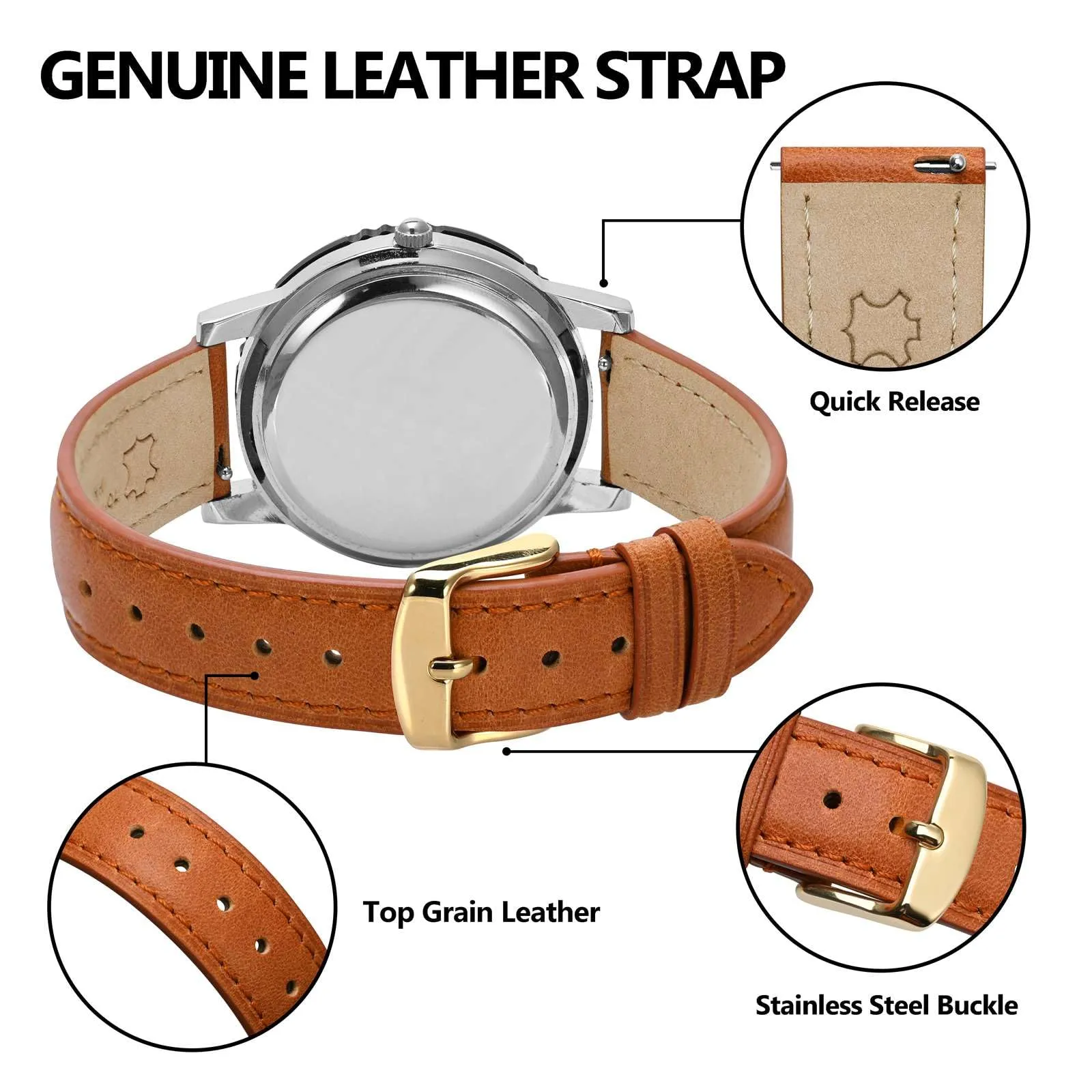 BISONSTRAP Cinturino in Pelle Sgancio Rapido, 17mm, Arancia (Fibbia Oro) - immagine 4