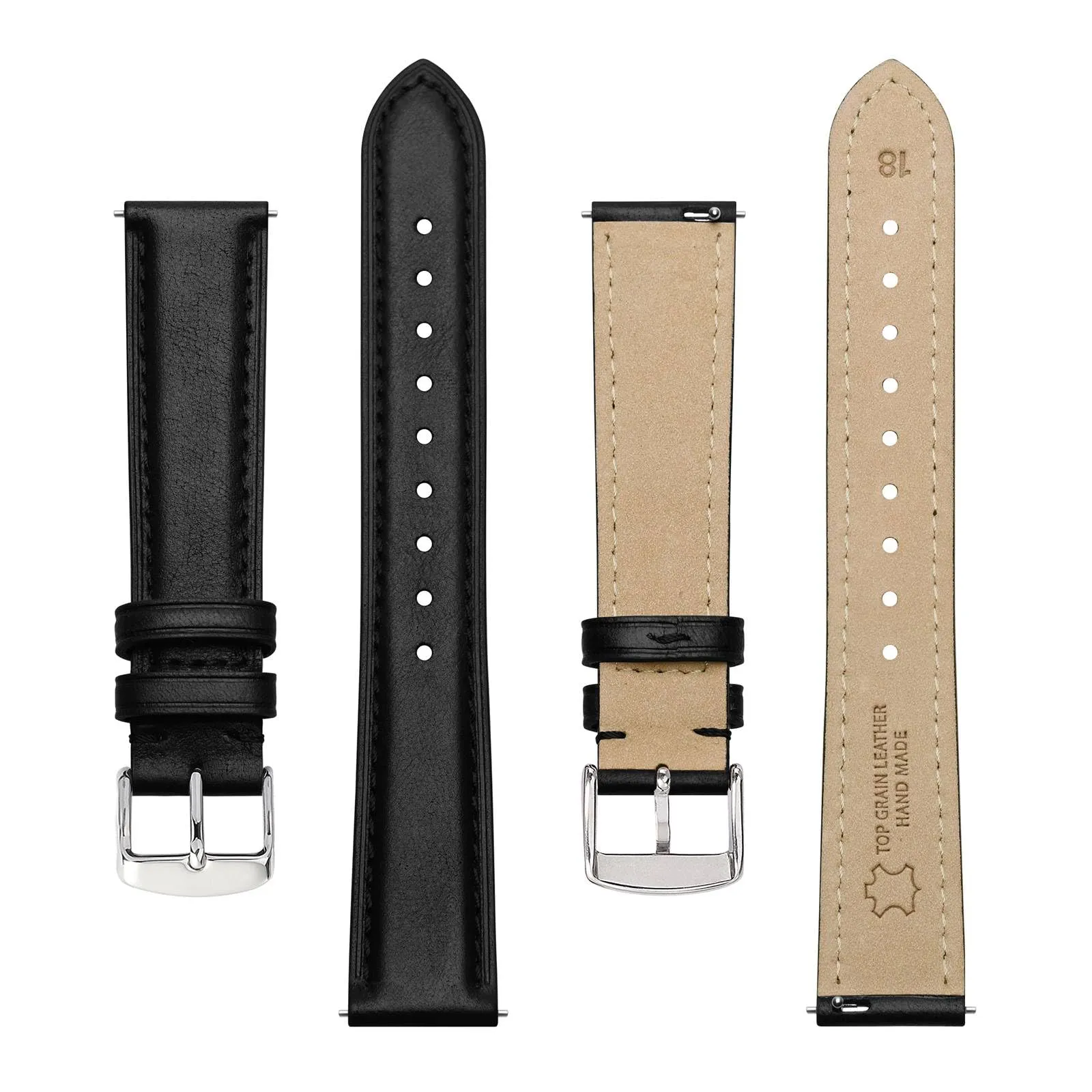 BISONSTRAP Cinturino per Orologi in Pelle, Sgancio Rapido, 20mm, Nero (Fibbia Argento) - immagine 3