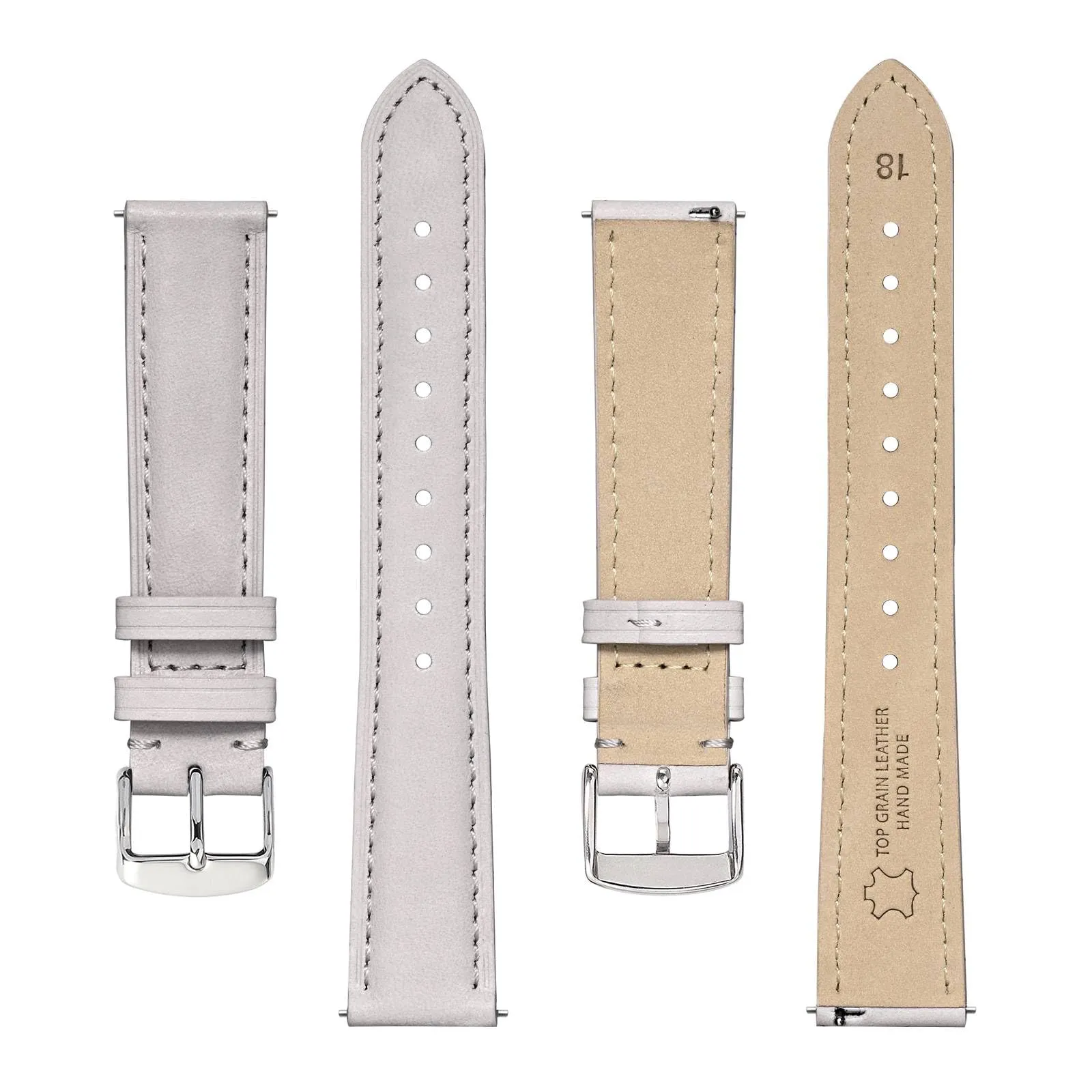 BISONSTRAP Cinturino in Pelle con Sgancio Rapido, 18mm, Bianco (Fibbia Argento) - immagine 3