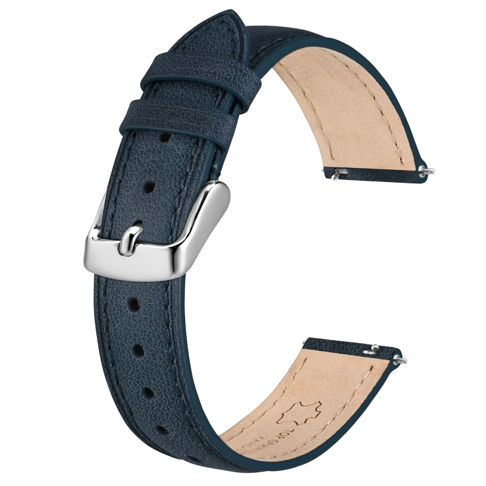 BISONSTRAP Cinturino per Orologi in Pelle, Sgancio Rapido, 20mm, Blu (Fibbia Argento) - immagine 1
