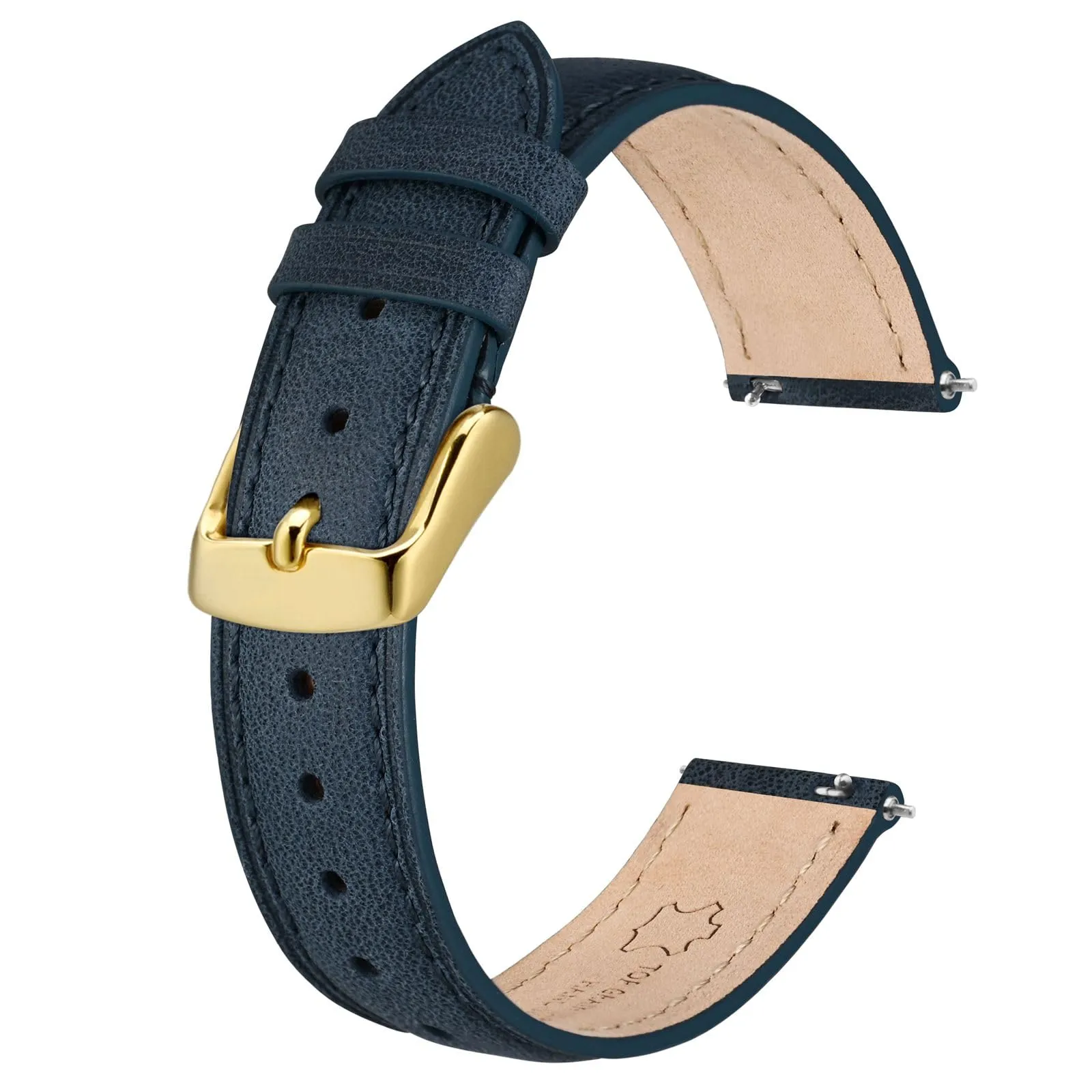 BISONSTRAP Cinturino per Orologi in Pelle, Sgancio Rapido, 18mm, Blu (Fibbia Oro) - immagine 1
